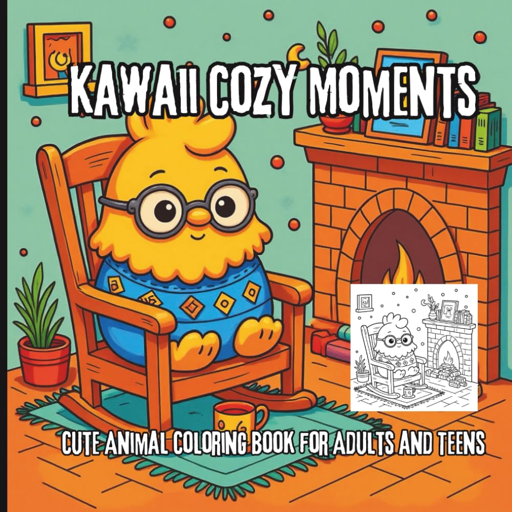 Kawaii Cozy Moments: Cute Animal Coloring Book for Adults and Teens | Adorable Hygge Scenes with Lions, Giraffes, Monkeys, and More for Relaxation & Stress Relief