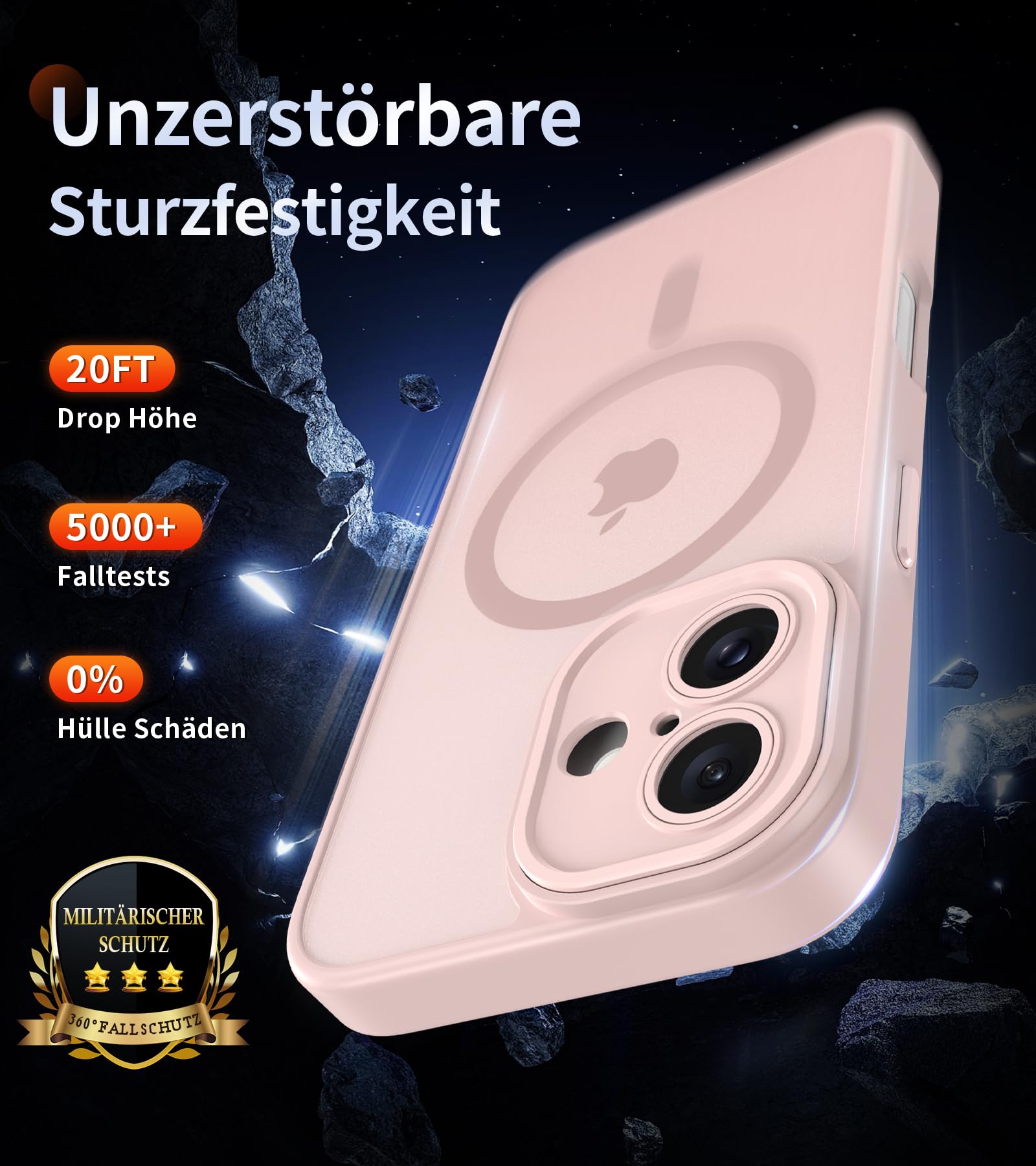 FLLAO Cover Magnetica per iPhone 16 Custodia e 2 Pellicole in Vetro Temperato, Cover iPhone 16 Compatibile con Magsafe, Traslucida Opaca Posteriore Sottile Antiurto Protettiva Case, Rosa