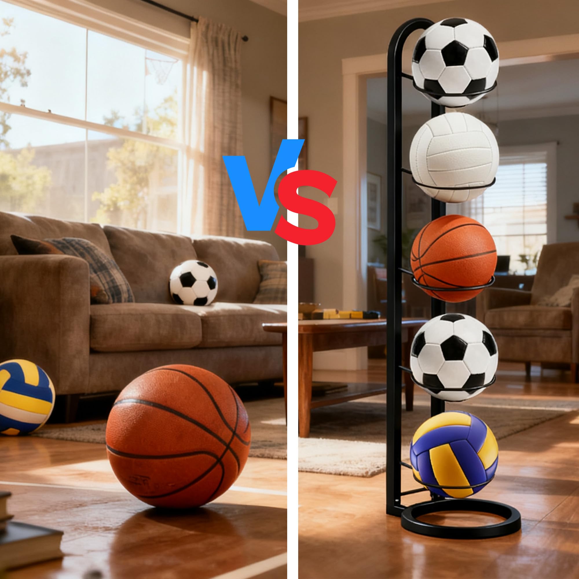 Support de Rangement pour Ballon à 5 Niveaux, Support Ballon Basket en Métal, Rangement pour Balles de Garage, Adapté au Basket-Ball, au Volley-Ball et au Football (Blanc)