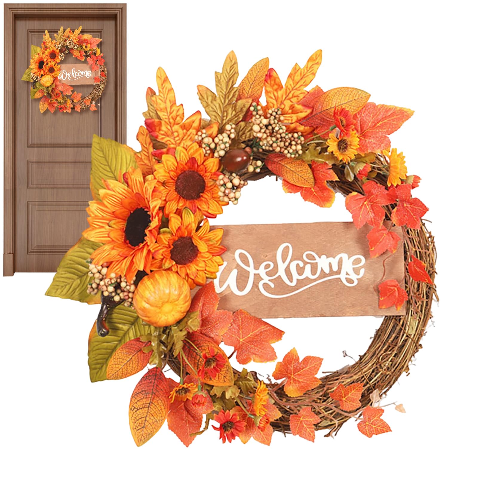 Corona de otoño con calabazas para decorar tu puerta delantera en Halloween