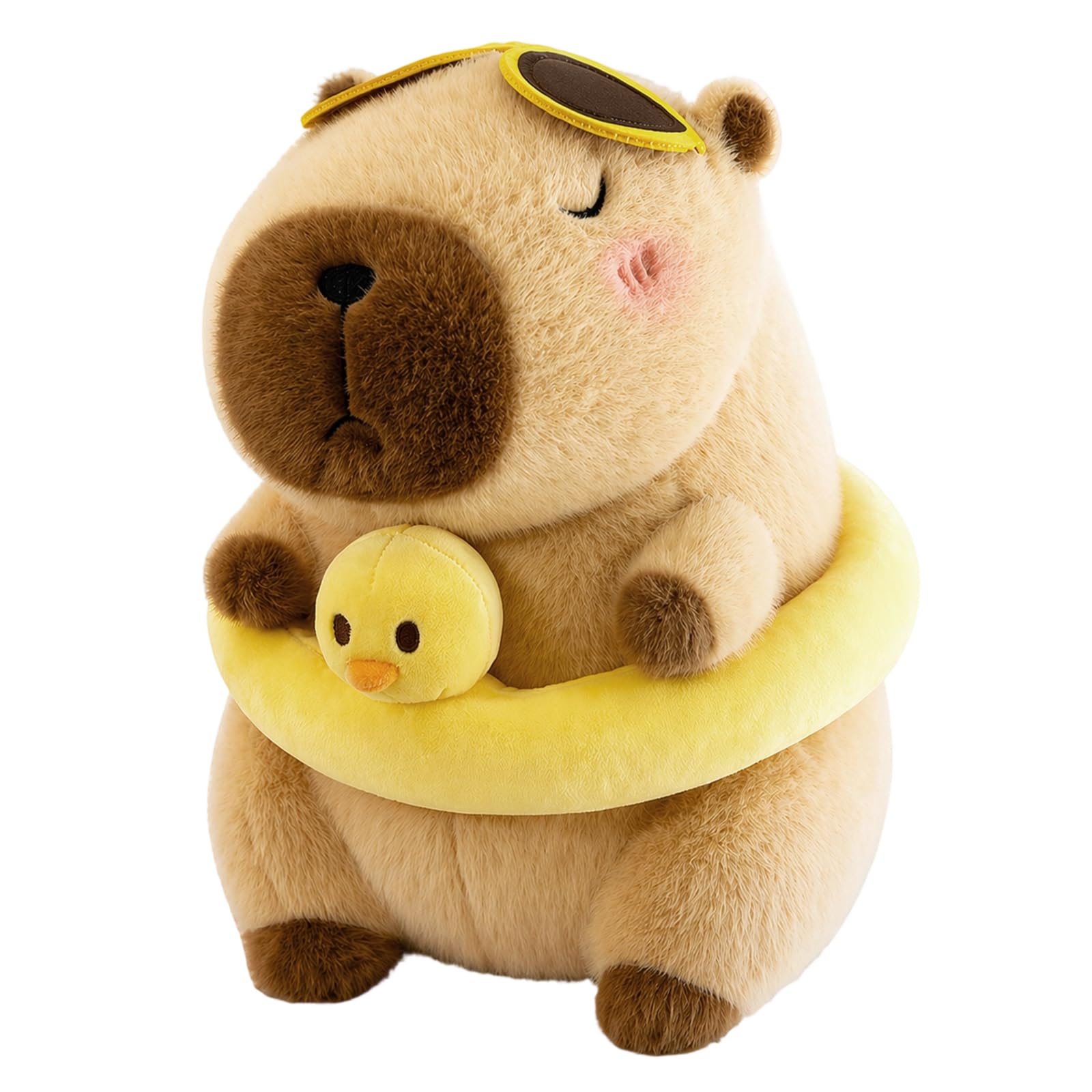 KhgFov Capybara Plush, Capybara Gifts, Yellow Swimming Ring Stuffed Animal, Soft Cuddly for Home Decor and Stress Relief, Medium Size Plushie Gift for Capibara Enthusiasts