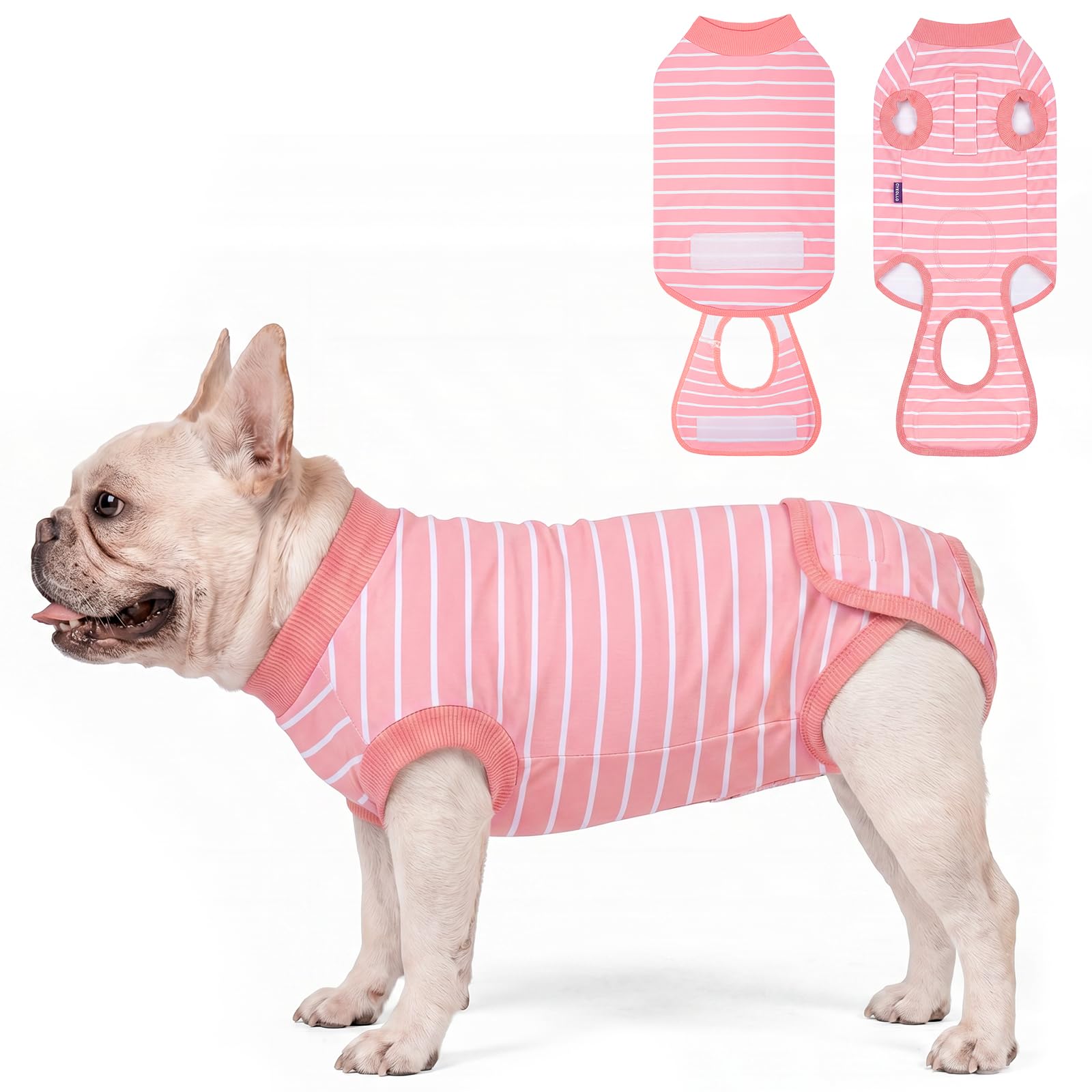 cyeollo Dog Surgery Recovery Suit, Surgical Suit for Female Male Dogs, Soft Dog Onesie, Spay Neuter Bodysuits, E-Collar &amp; Cone Alternative, Anti-Licking Wound, Puppy Clothes for Small Dogs, Stripes XS