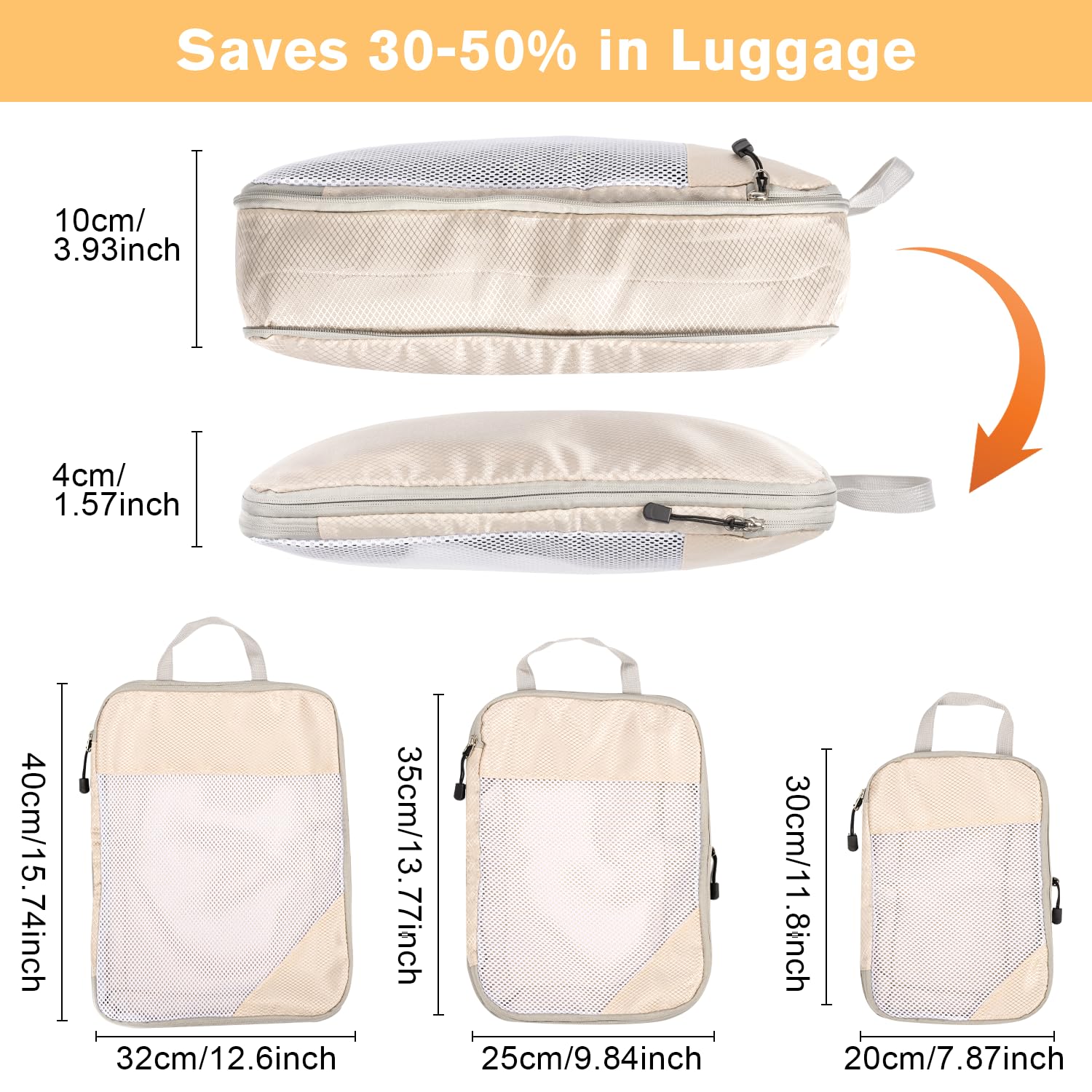 Organizer Valigia Salvaspazio Organizer Viaggio Organizer Valigia Compressione Viaggio Accessori Utili Impermeabile Viaggio Borse per Biancheria Intima Calzature Vestiti Tessuto, Beige 3 Pezzi