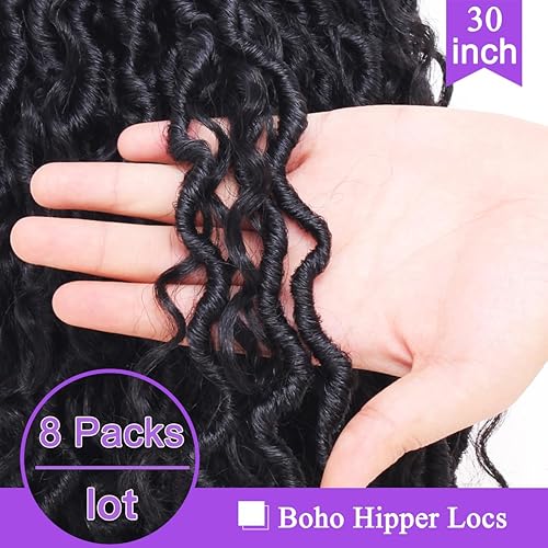 Miniatura 4 de ZRQ 30 Incn Goddess Locs Crochet Hair 8pack Boho Faux Locs Ombre sintético rastas río con extremos rizados, trenzas bohemias suaves trenzas ceochet