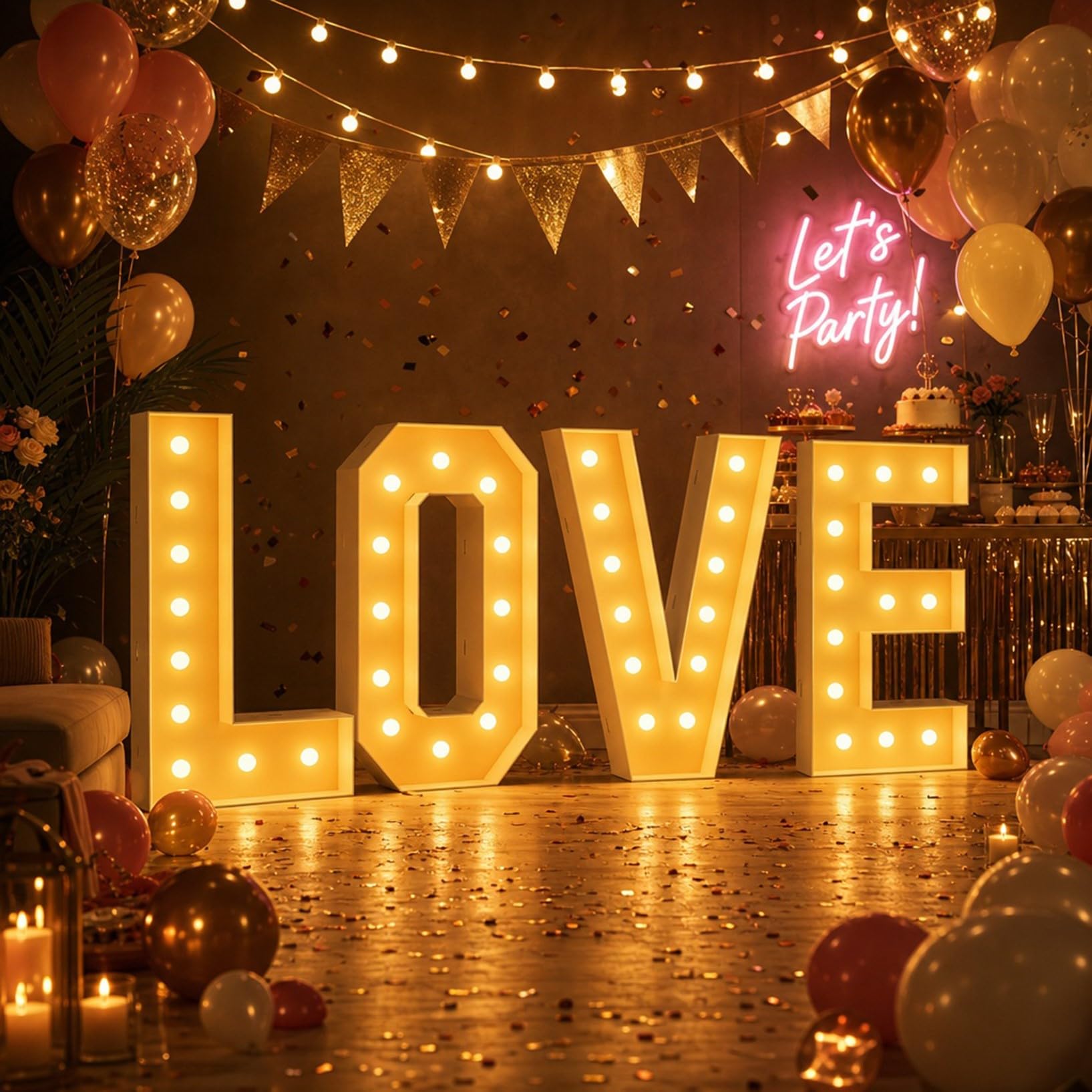 LOVE Giant LED Marquee Light Up Letters, Foam Board Mosaic Balloon Frame Party Sign for Birthday Wedding Anniversary Backdrop, 70cm-2.3ft