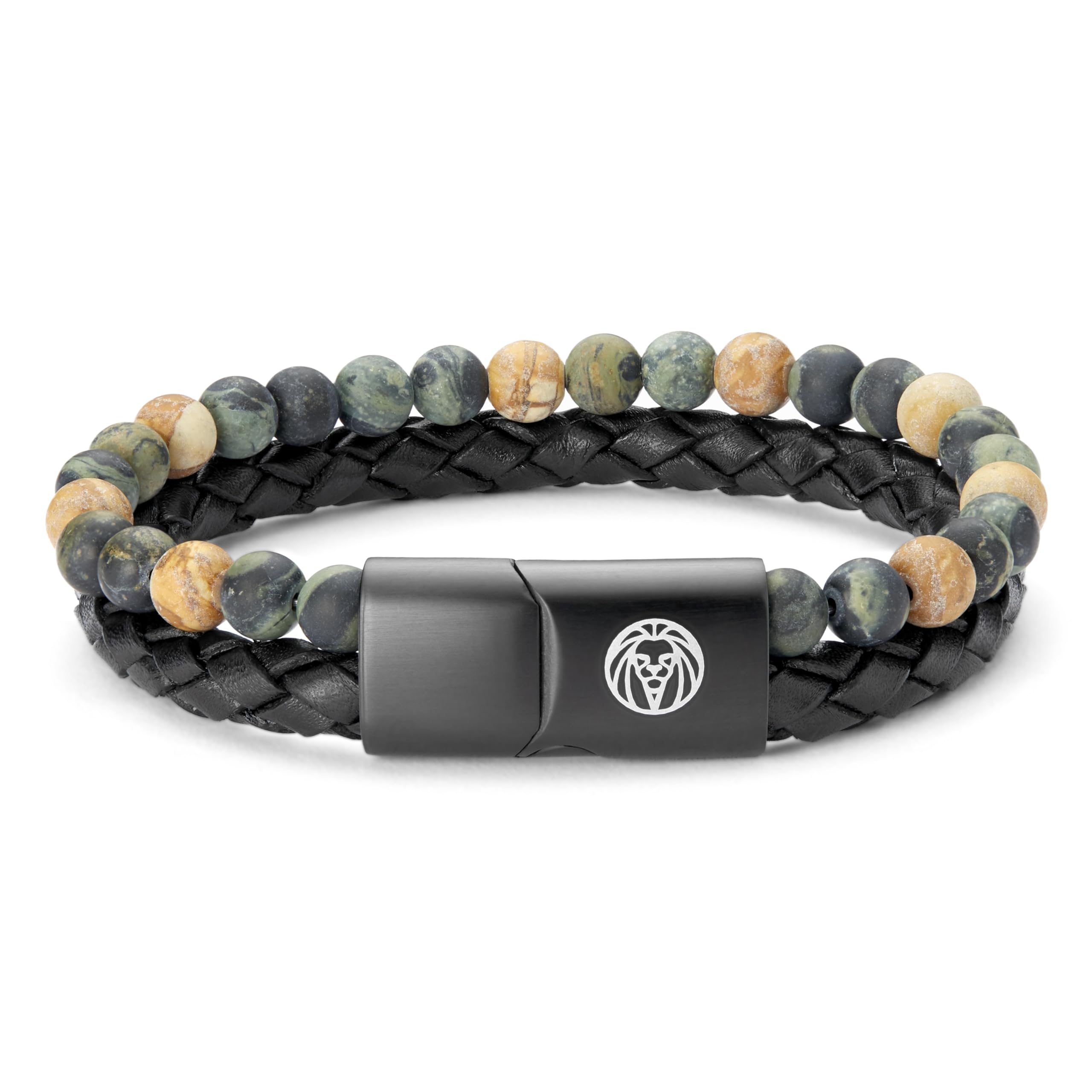 Lucleon by Trendhim Perlenarmband Herren | Roter Tigerauge Schwarzer Onyx und Leder | 316L Edelstahl & Natursteine | Dänisches Design | Magnetverschluss | Schwarz