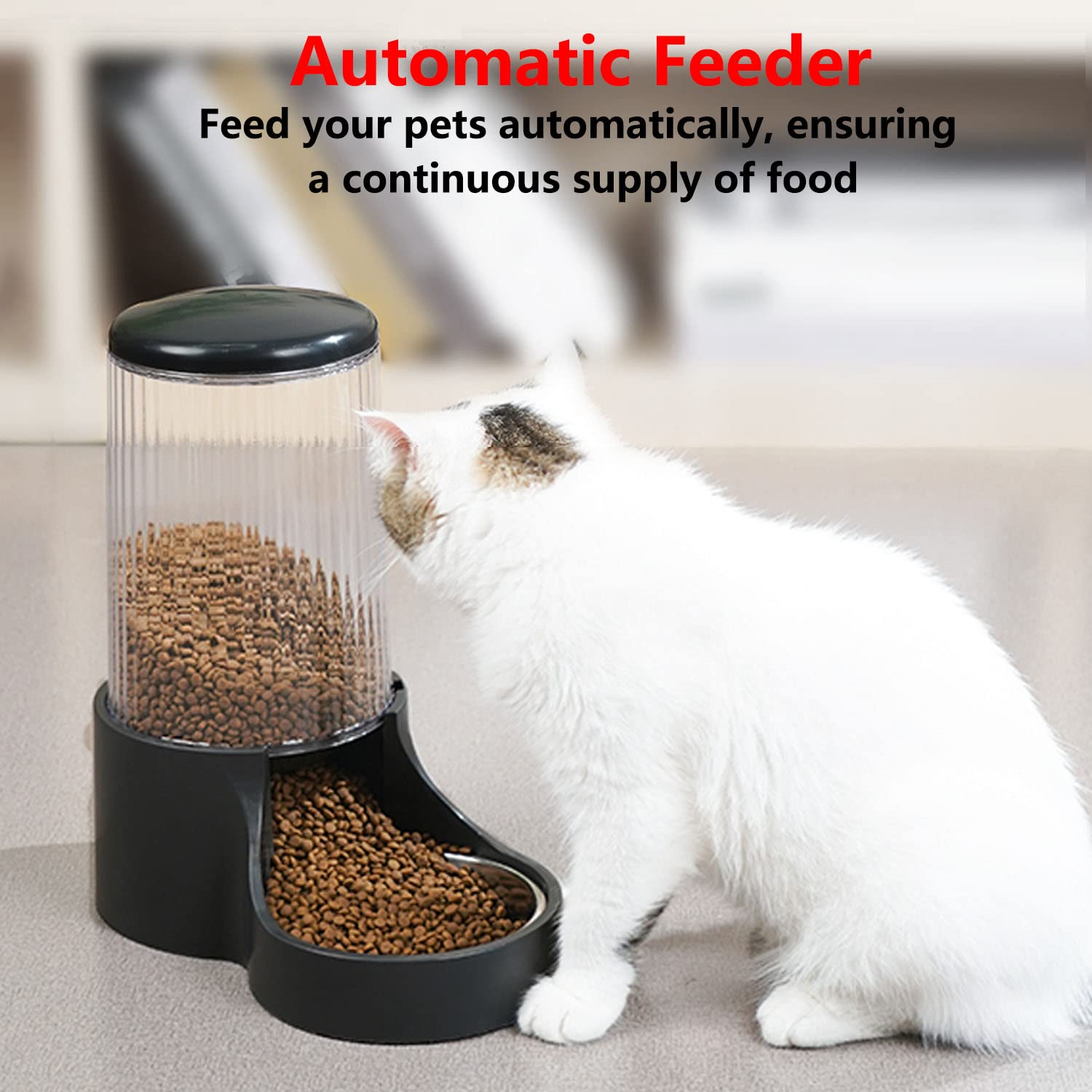 Mangiatoia automatica per gatti, 3,8 l, grande distributore automatico di cibo per gatti, con coperchio superiore staccabile, bottiglia visibile e ciotola in acciaio inox per gatti, cani e
