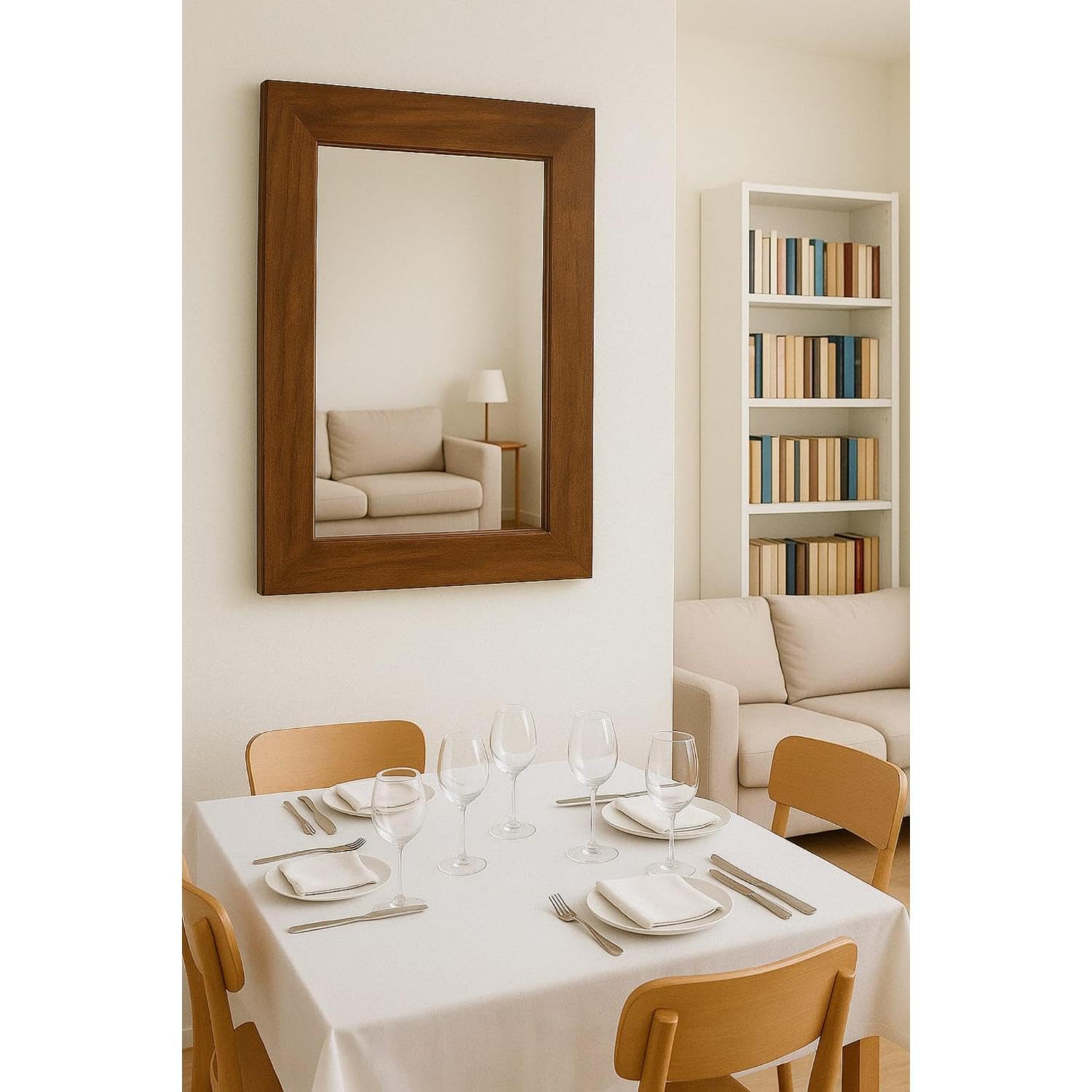 Specchio da parete decorativo rettangolare cornice legno marrone scuro rustico classico 43x58 cm