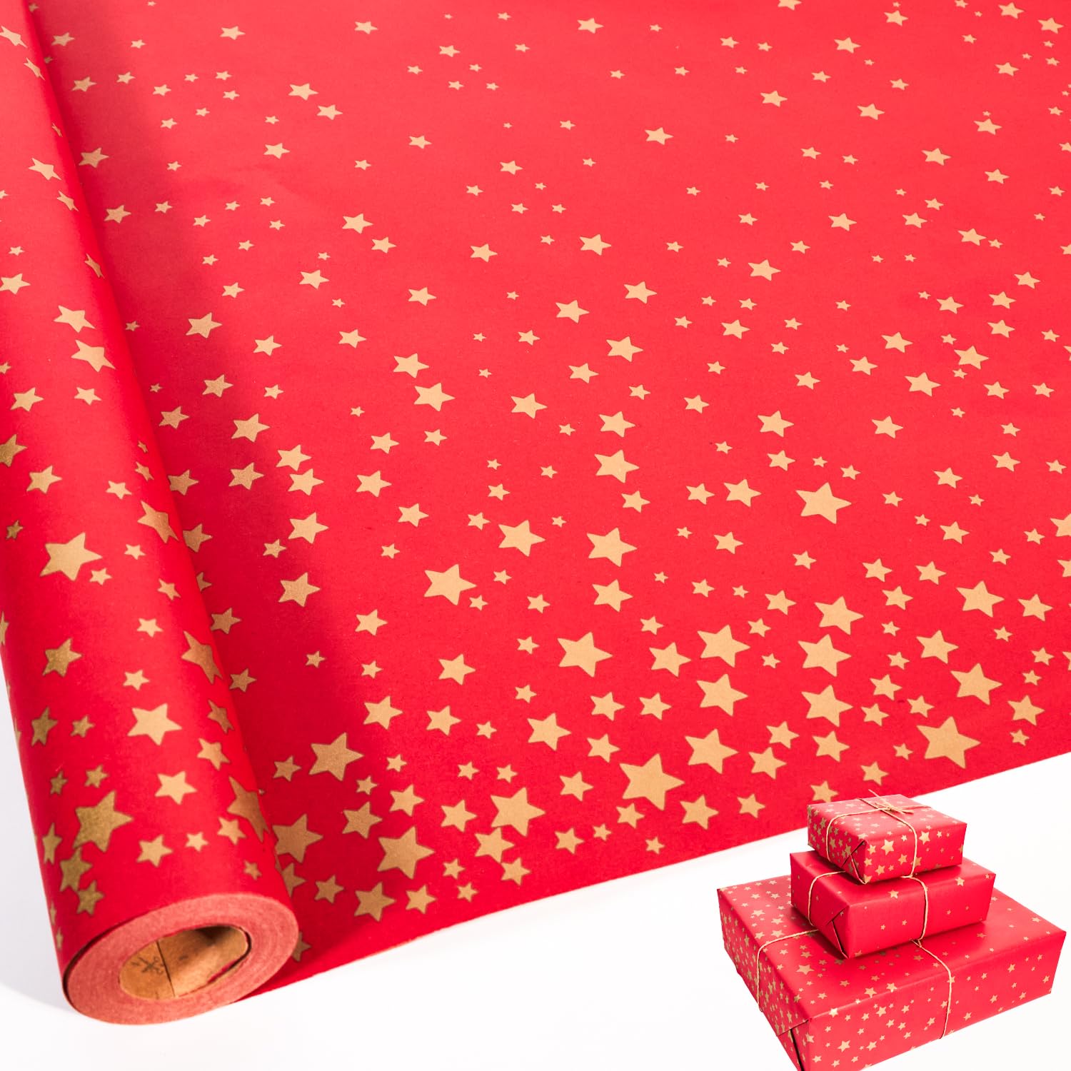Birthday Wrapping Paper Roll,43cm*10m Star Wrapping Paper,Kraft Gift Wrap paper,Perfect for Birthday,Party,Baby Shower,Christmas (Red)