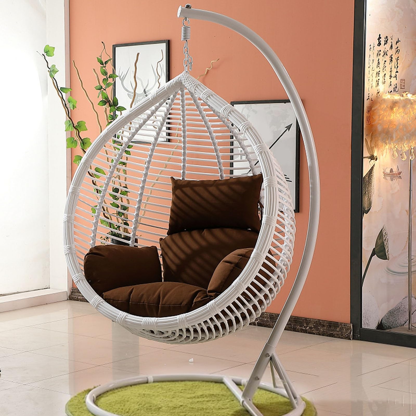 Silla de huevo colgante suave, extraíble y lavable, gruesa para patio, balcón, jardín y dormitorio, oscura con ribete blanco (sillas no incluidas)