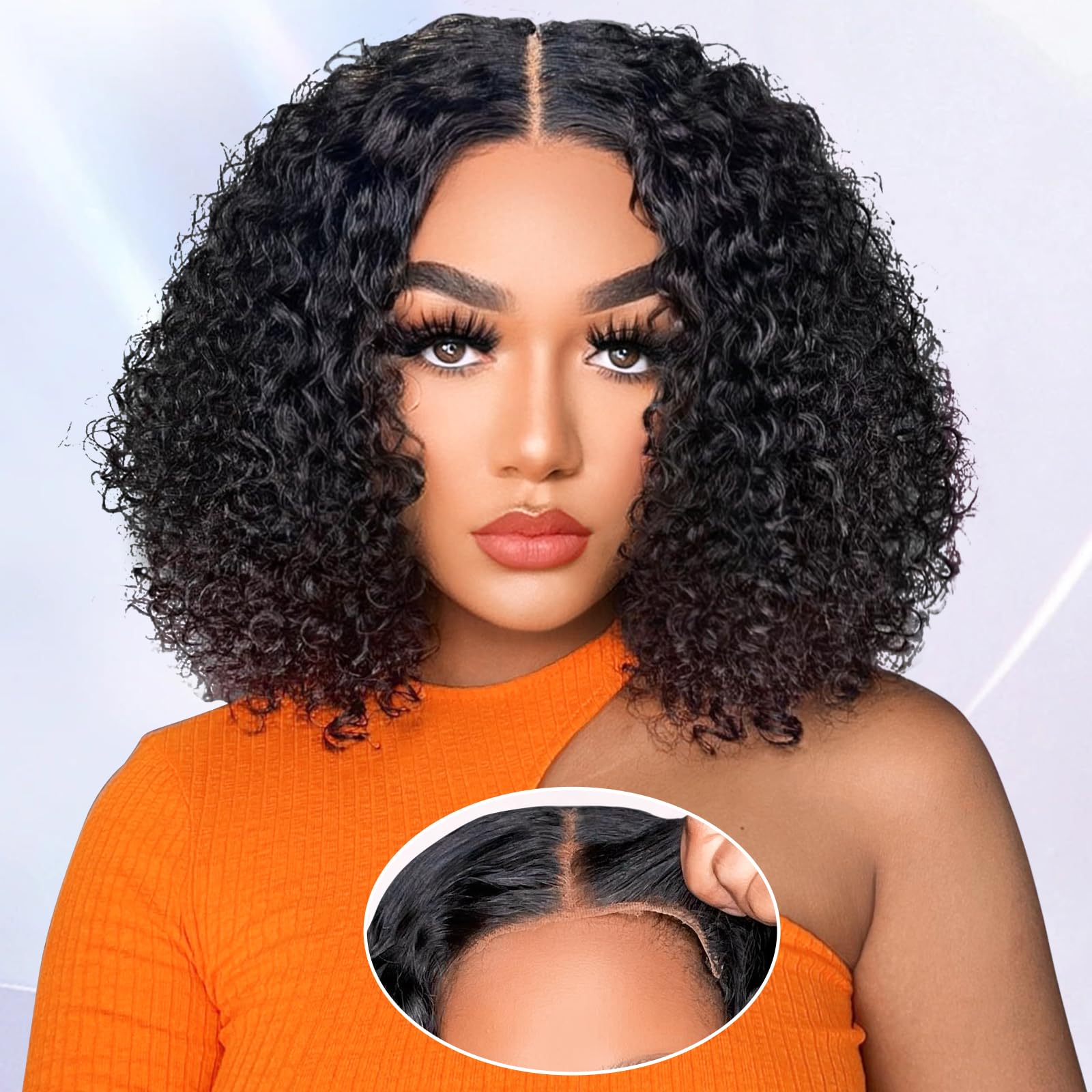 AISI Cyrly Bob Wig Human Hair 1800% Density Wear And Go Glueless Wigs 5x5 Hd Lace Closure Wigs Human Hair Curly Wigs For Black Women Ready to Wear
