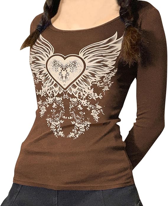 Amazon ｔシャツ 長袖 レディース Chenyoulan トップス 大きいサイズ へそ出し 原宿系 セクシー ストリート系 パーカー 薄手 韓国 ファッション ダンス オシャレ ハート型 プリント チュニック 地雷系 服 カットソー 量産型 渋谷系 かわいい Tシャツ カットソー 通販