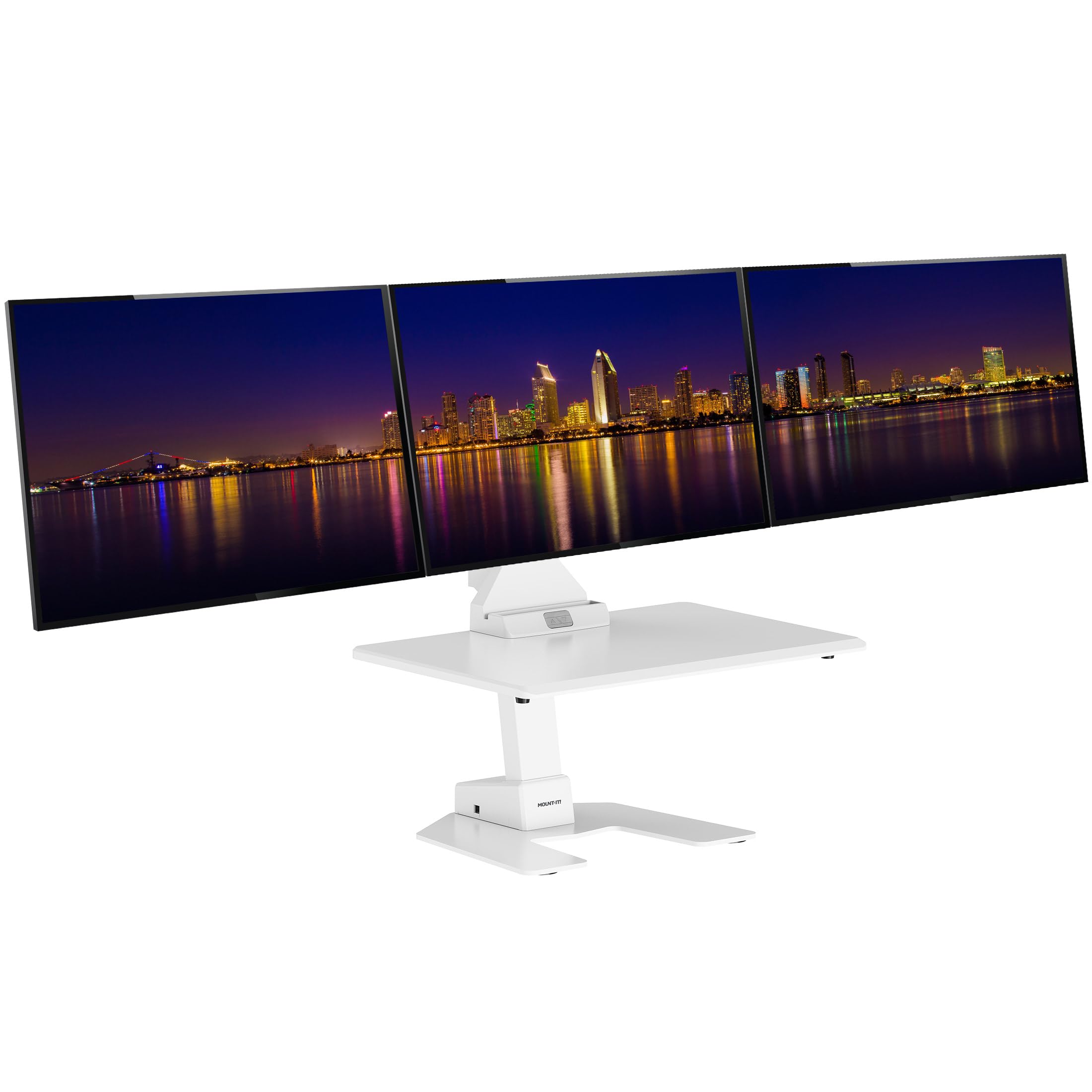 Mount-It! Triple Monitor Electric Standing Desk Converter - 3 Monitor Standing Desk is Height Adjustable, Sit-Stand Converting Desk for Home, Office