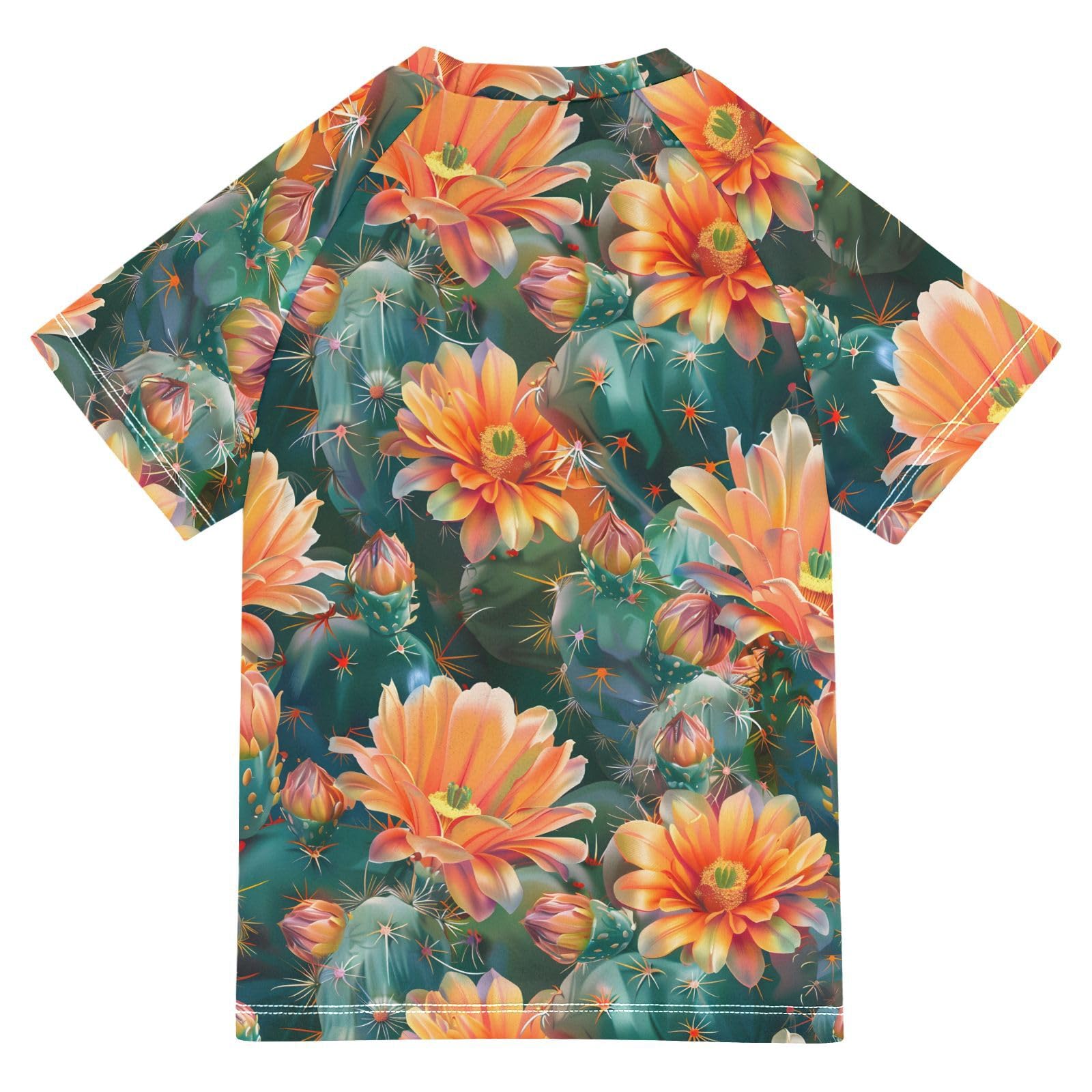 ALAZA Kids Rash Guard Boys Toddler Swim Shirts Short Sleeve Cactus Orange Flowers UPF 50+ 3T