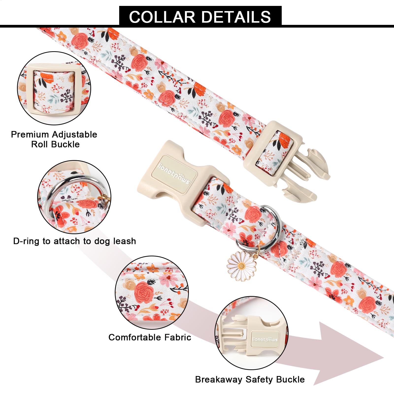 Lionet Paws Floral Dog Collar- Cute Summer Floral Dog Collars with Plastic Buckle, Light Adjustable Dog Collars for Medium Dogs - Image 3