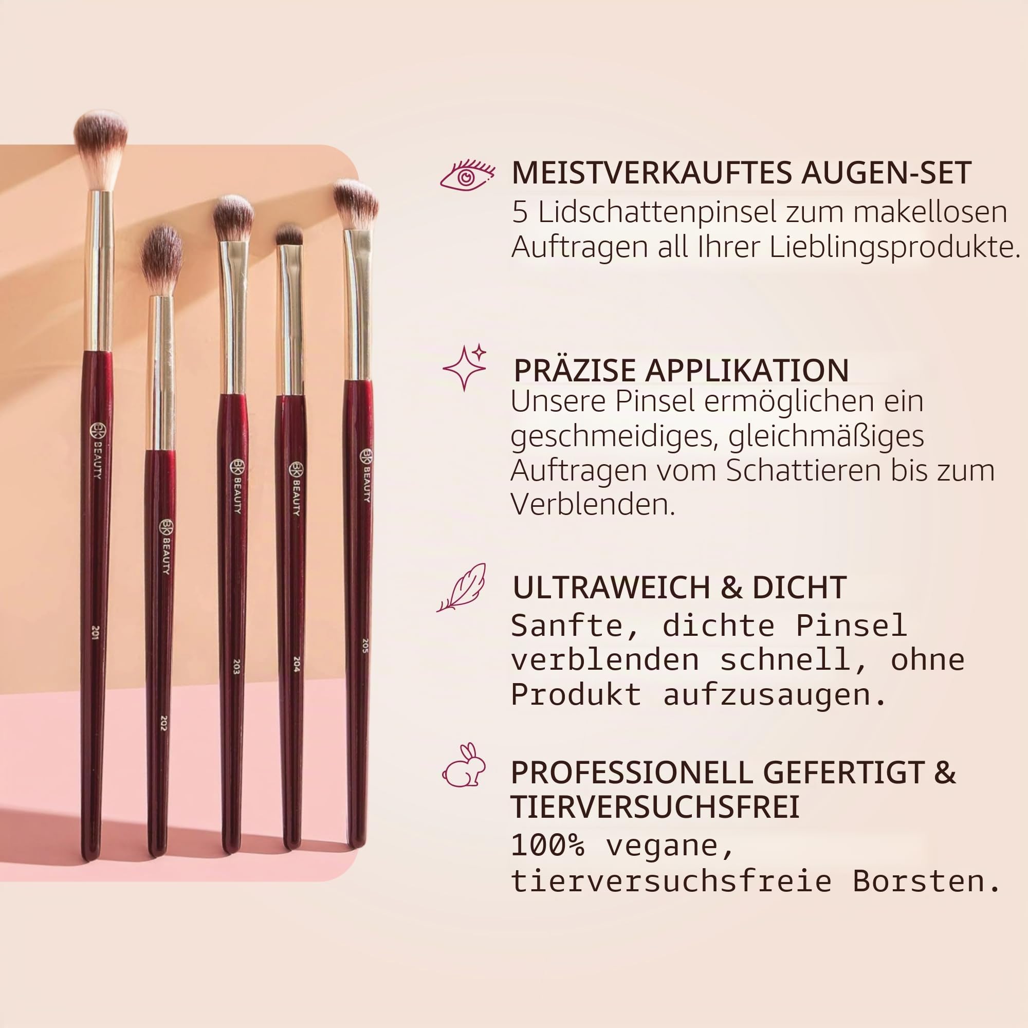 BK BEAUTY Essentials Pinsel-Set (5-teilig) – Professionelle Make-up-Pinsel zum Verblenden, Verwischen und Definieren | Premium-Lidschatten-Set für makellose Augen-Looks