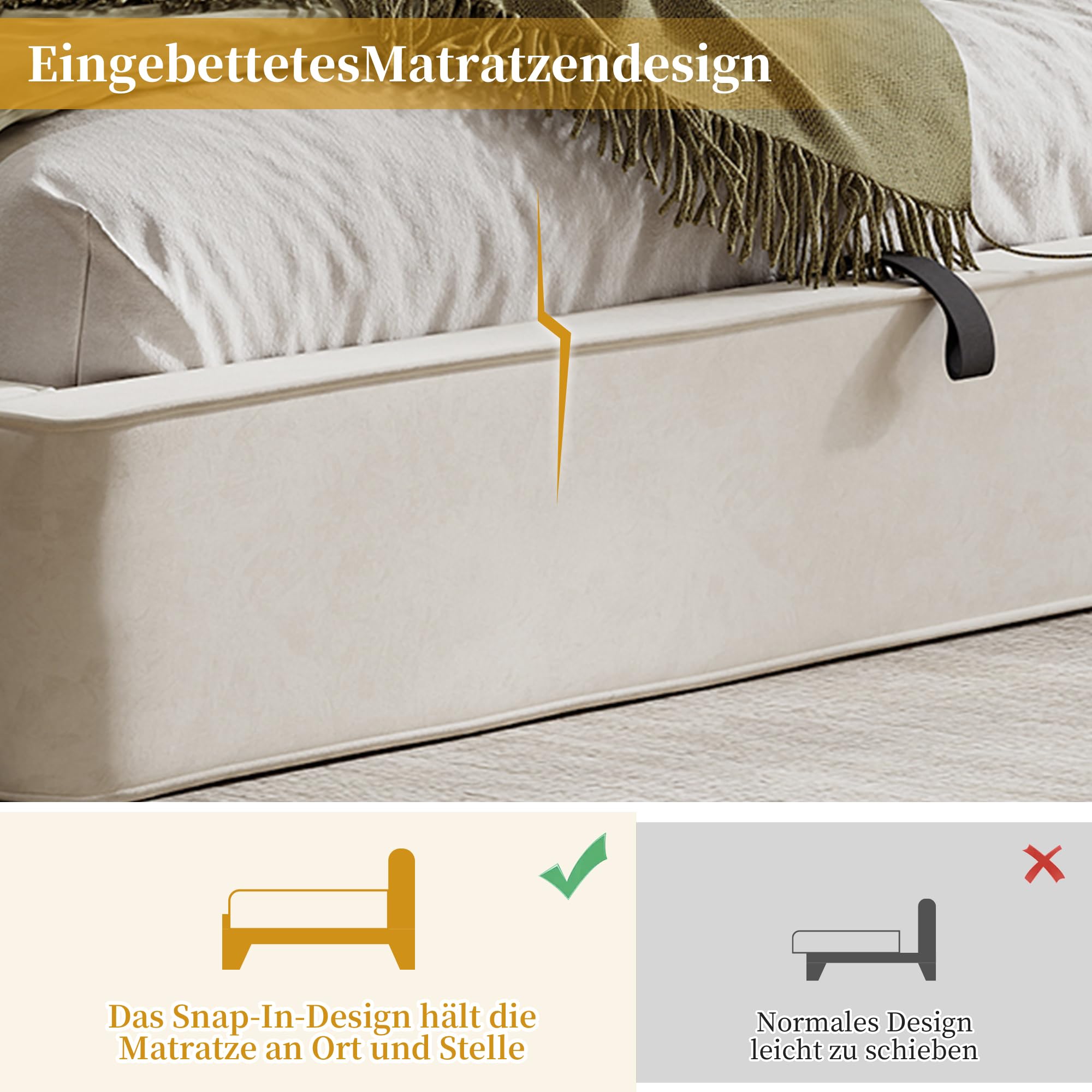 Letto a piattaforma imbottito 180 x 200 cm, con Contenitore letto regolabile idraulicamente, letto con rete a doghe, testiera imbottita,letto matrimoniale ciniglia beige(Senza Materasso)