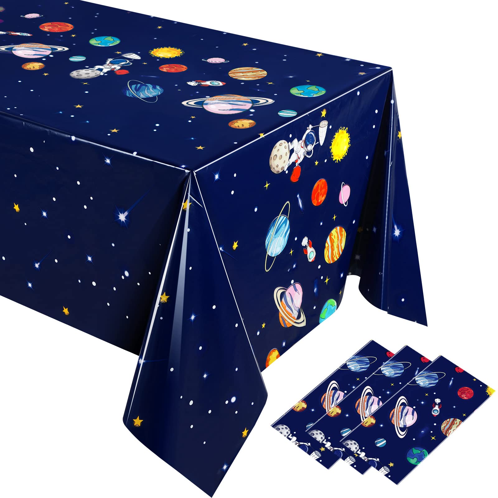Oudain 3 Pcs Space Tablecloth Decorations Plastic Galaxy Table Cloth Space Theme Birthday Party Supplies for Boy Spaceship Planet Astronaut Rockets