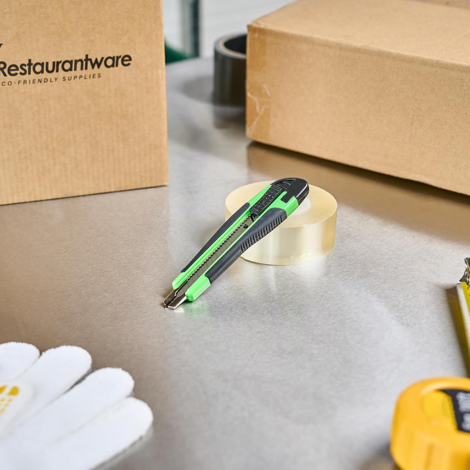 Restaurantware-Handy Tek 5.3 Inch Snap Off Blade Knives, 12 Retractable Box Cutters - Includes 12 Sharp Blades, 18mm Wide, Green Plastic Utility Knives, No-Slip Handle, Built-In Lock