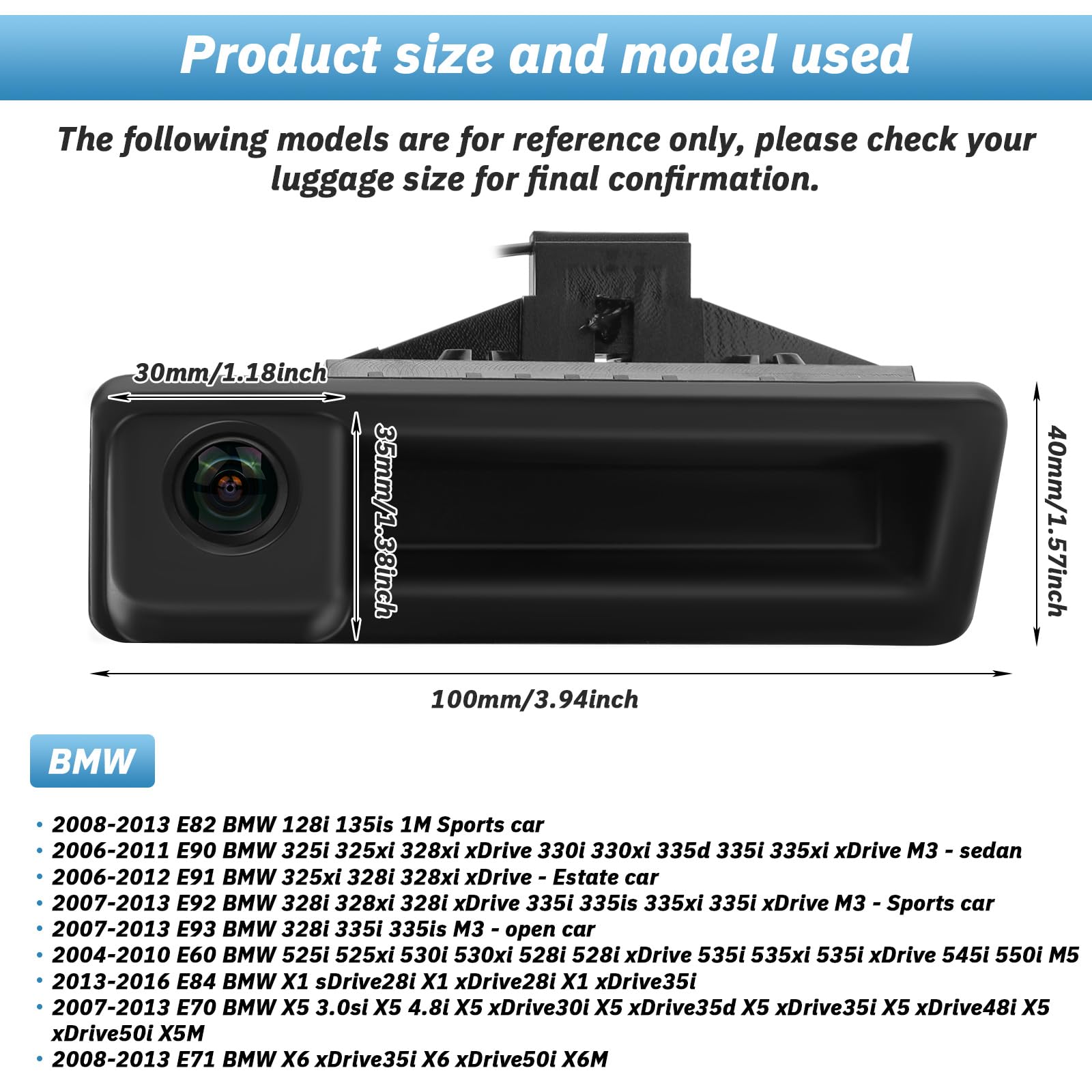 Caméra de Recul Voiture pour BMW E60 E61 E70 E71 E72 E82 E88 E84 E90 E91 E92 E93 X1 X5 Grand Angle 170 Degrés de Vision Nocturne de Voiture Caméra de Recul étanche Intégré dans la Poignée de Coffre