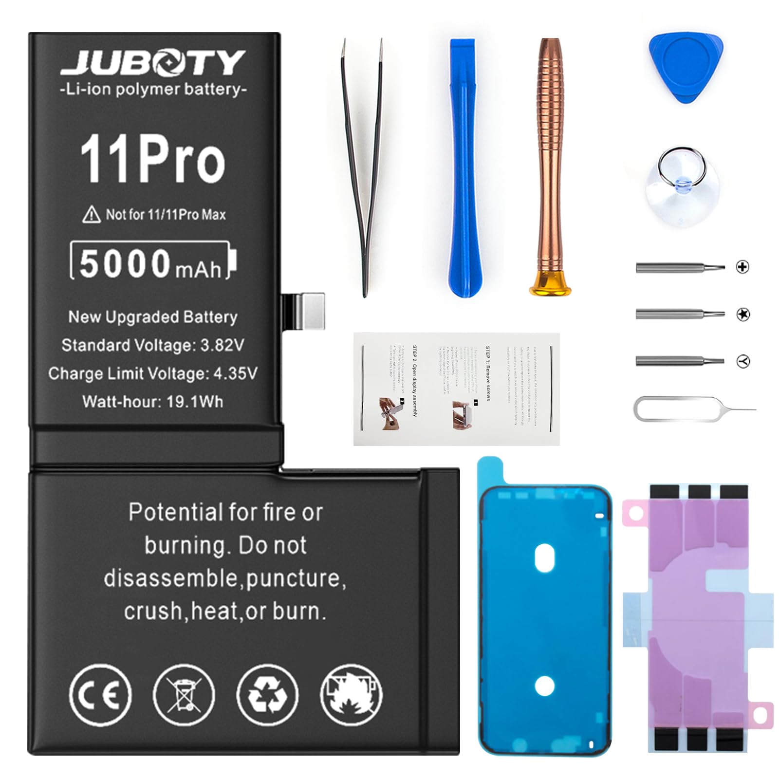 5000mAh Battery for iPhone 11 Pro, JUBOTY Li-ion 2023 New Upgraded High Capacity Battery Replacement for iPhone 11 Pro Models A2160 A2215 A2217 with Professional Repair Tool Kit