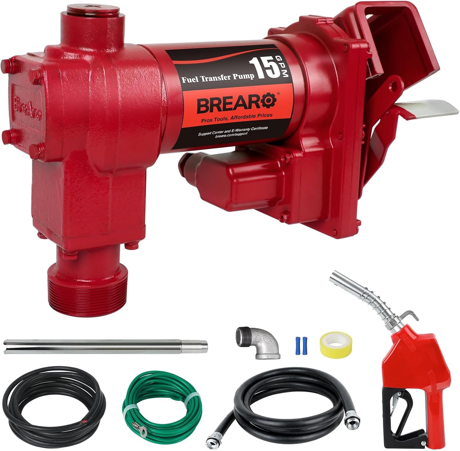 BreAro 12V 15 GPM Fuel Transfer Pump with Automatic Nozzle