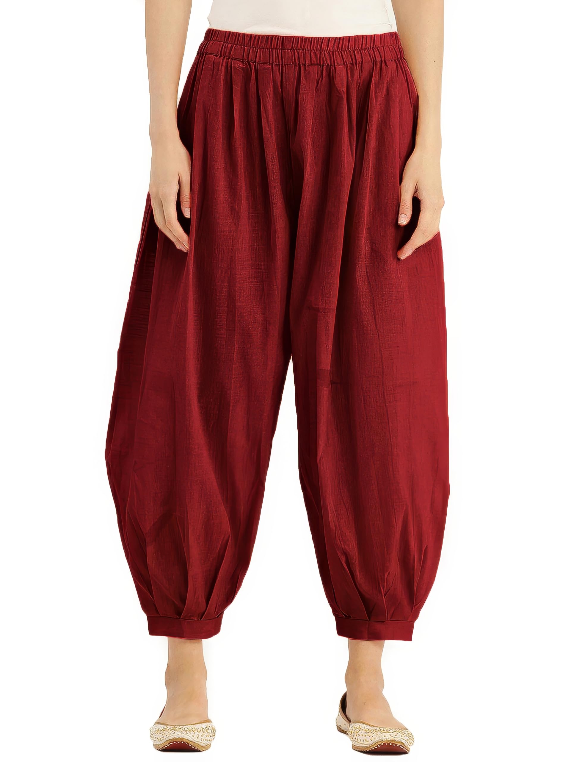 Nature ThreadAfghani Salwar - Comfy Elastic Waist Patiala Pants with 2 Pockets in 100% Cotton for Women & Girls.