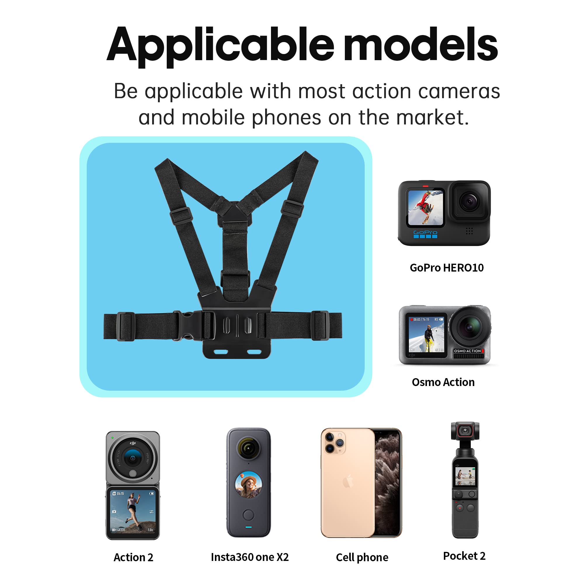 Brustgurthalter Verstellbar Brustgurt Halterung Chest Mount mit J-Haken | Kompatibel mit GoPro, Insta360, DJI Osmo, Action-Kameras, Smartphones | Für Outdoor Abenteuer & Extremsportarten