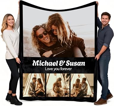 Custom Blanket with Picture Personalized Blanket, Customized Blanket Valentines Day Gifts for Couple Girl Boyfriend 4-Photo