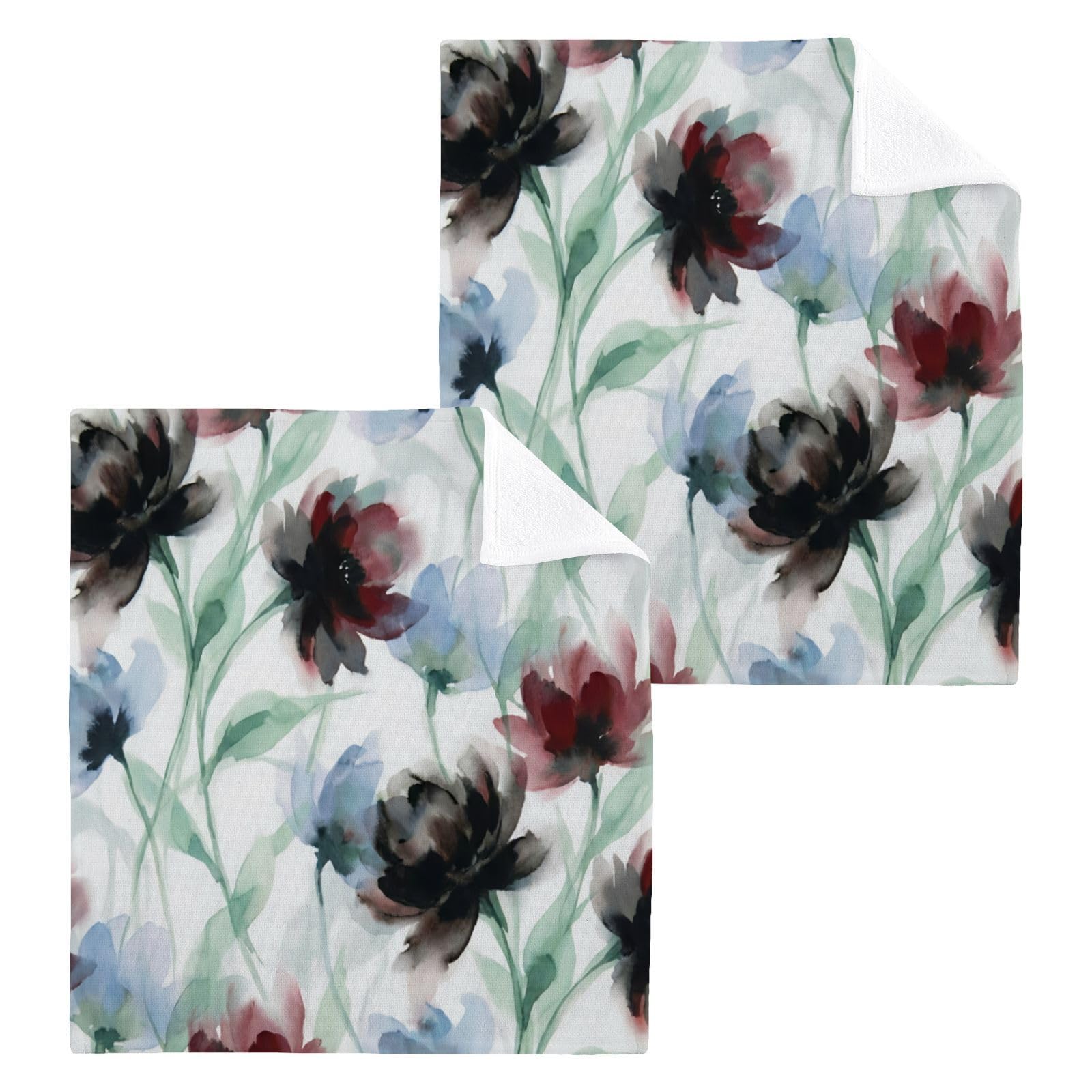 BOESI Moody Watercolor Floral 12x12in Cotton Washcloth,Face Towel