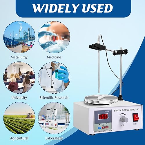 Miniatura 7 de 85-2 agitador magnético placa caliente con barra agitadora, pantalla digital LED, agitador magnético de placa caliente de 0-2600 rpm, agitador de