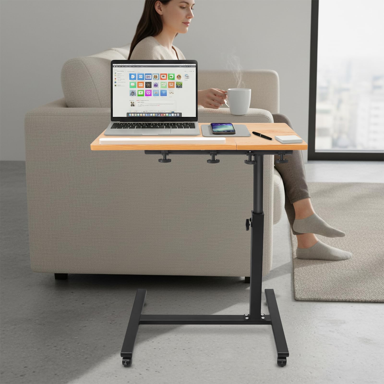 Mesa auxiliar con ruedas, mesa de aseo ajustable en altura, mesa de ordenador, mesa para ordenador portátil, mesa de PC giratoria 360° para oficina, mesa de cama de enfermería, escritorio (imitación