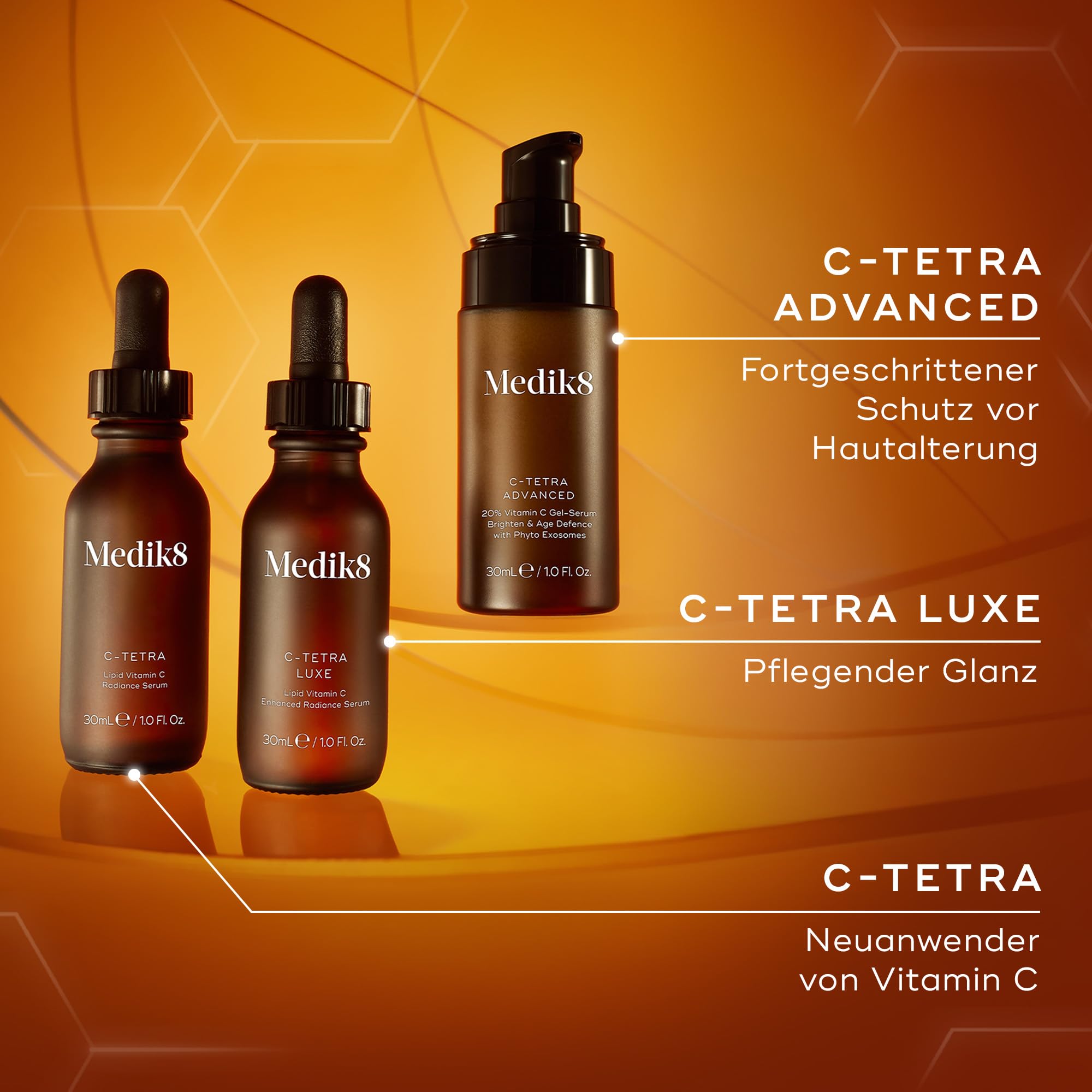 Medik8 C-Tetra Advanced, 20% Vitamin C Gel-Serum mit Exosomen - 30 ml | Vitamin-C-Serum mit Exosomen – schützt vor vorzeitiger Hautalterung und sorgt für eine beschleunigte Aufhellung des Hautbilds