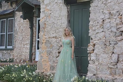 Miniatura 4 de SUOLUOS Vestidos de fiesta de tul con mangas abullonadas para mujer vestidos de fiesta de noche formales con bordado de flores