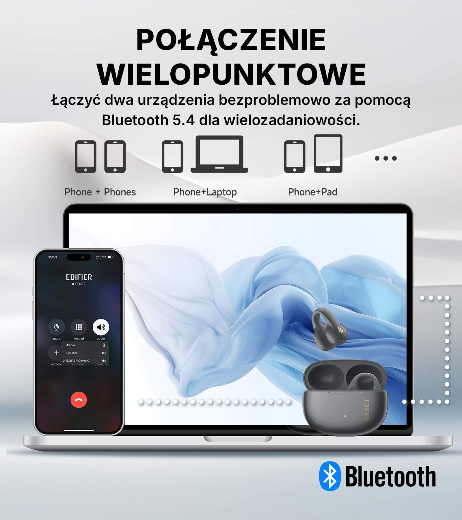 Edifier R1 True Wireless Słuchawki nauszne, Bluetooth 5.4, AI Clear Calls, Wymienne lewe/prawe, Szybkie ładowanie, Połączenie wielopunktowe, Kontrola za pomocą aplikacji, IP56, Szary | AI Clear Calls, 28H Pracy Akumulatora, Szybkie Ładowanie, Multipoint,