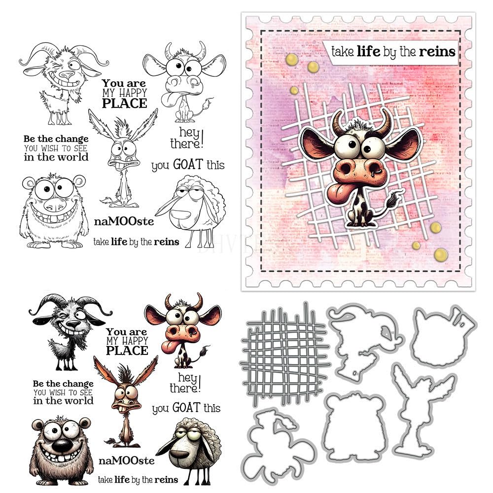 Sheep Stamps and Die Cuts for Card Making Animal Transparent Silicone Clear Stamp and Metal Cutting Dies Sets for DIY Scrapbooking Paper Crafting Seals Decorative Supplies