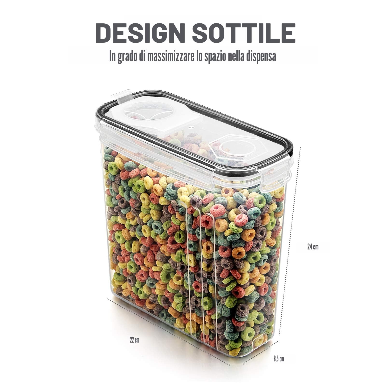 Wildone Set di 6 contenitori ermetici con capacità di 4 litri e coperchio a prova di perdite nero per cereali e alimenti secchi (zucchero, farina, ecc.)
