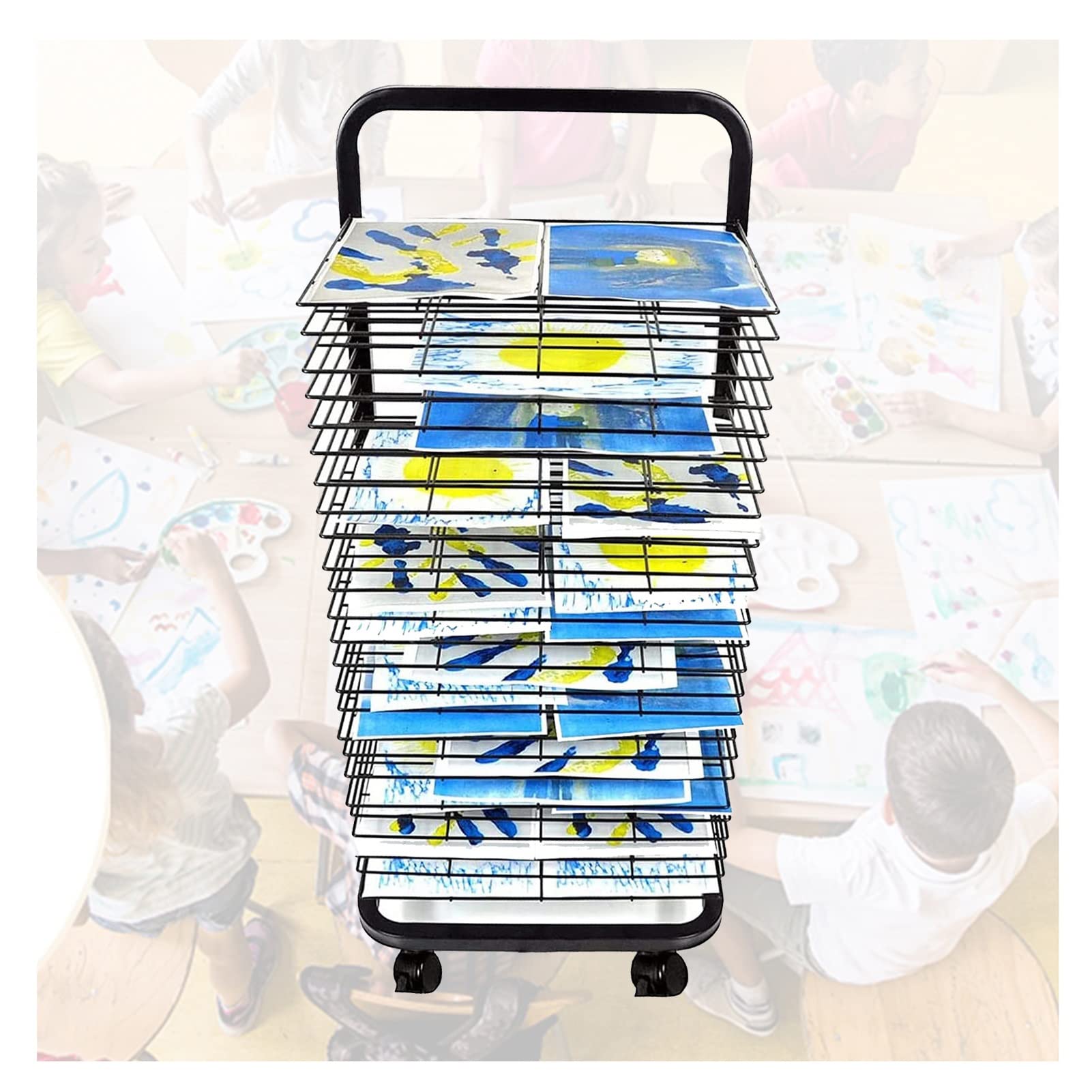Aioneer 15layers Art Drying Rack, Floor-Standing Drawing Board Bracket, Watercolor Painting Display Board Rack with Pulleys,15 layers