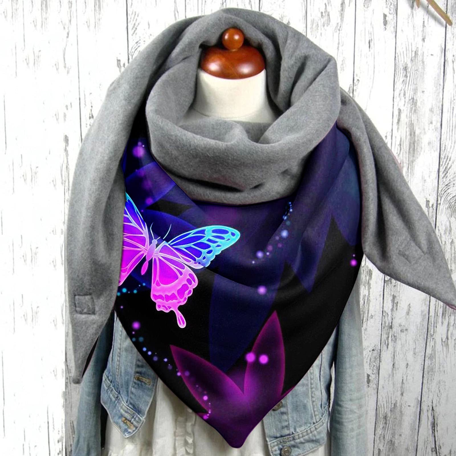 Echarpe Femme - Écharpe Triangle Femme - Chat Imprimé Écharpes Tricotées - Chic Mode Élégant Foulards Personnalisée Avec Bouton - Vintage Décontracté Echarpes Et Foulards Scarf Châles