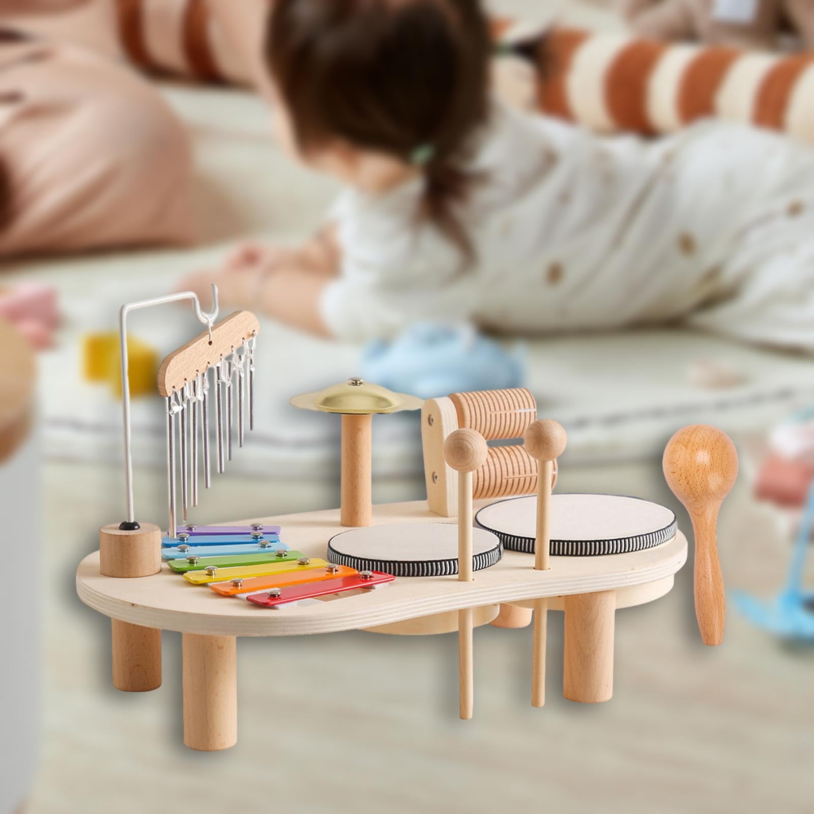 Tamburello Xilofono Giocattolo, Batteria per Bambini, Giocattolo Educativo Musicale, 5 in 1, Allenamento delle capacità Motorie