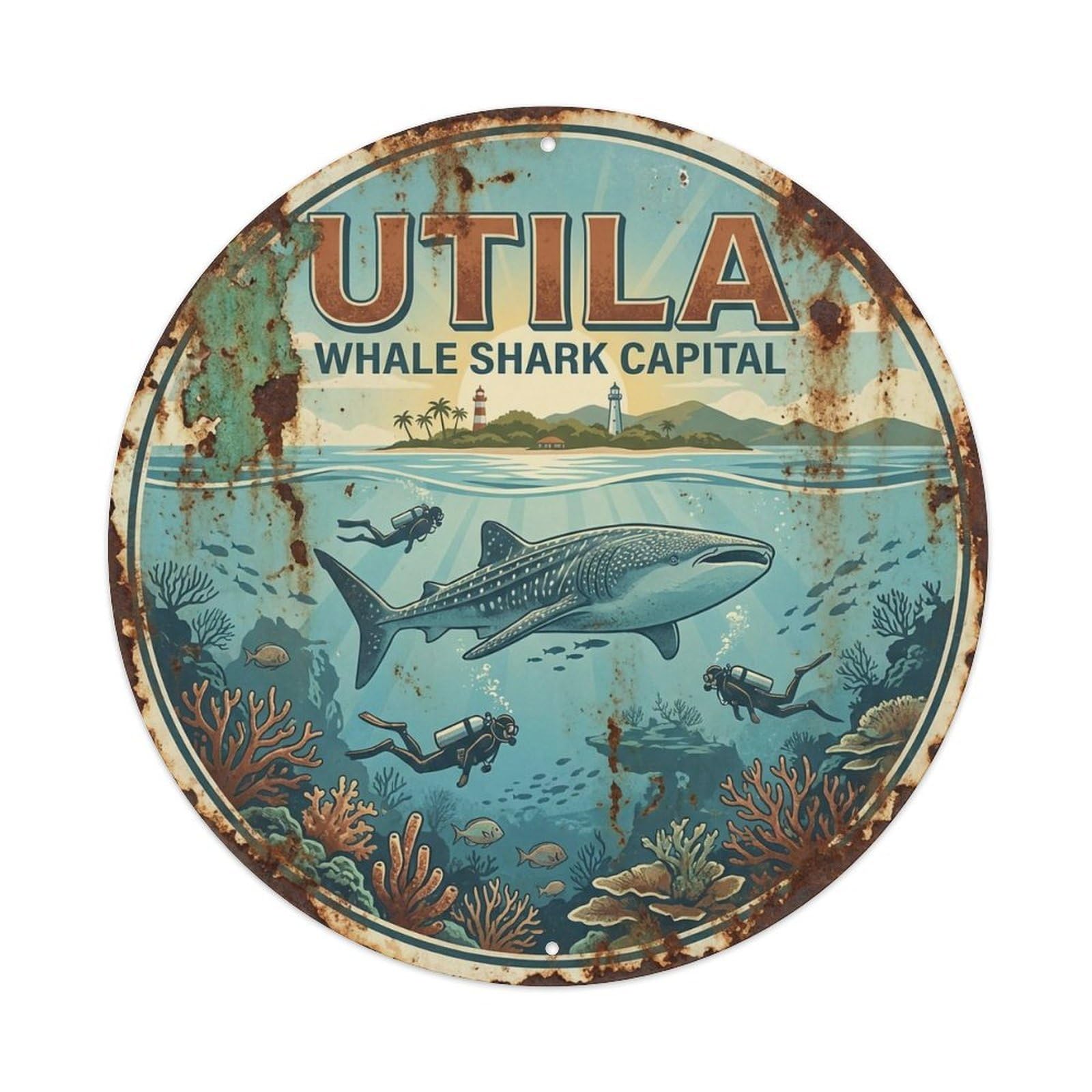 Travel Vintage Honduras Utila Vintage Metal Tin Sign Plaque Wall Decor for Cafe, Club Bar, Office, Garden Metal Poster 8x8Inch
