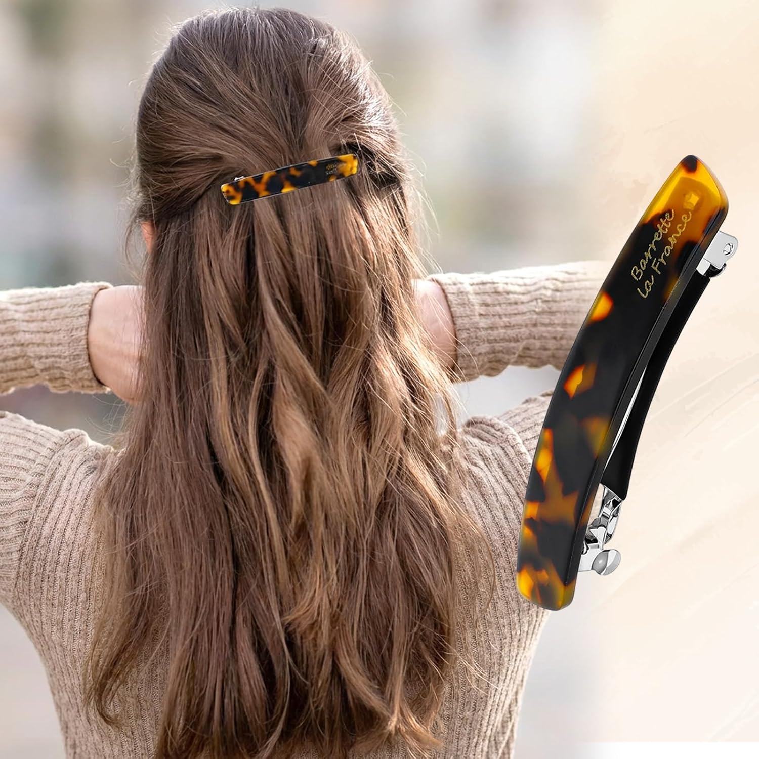 Mabor 4Pcs French Hair Barrettes for Women Thin Fine Hair, Small Metal Alloy Spring Clips 3 Inch, Non Slip Barrettes for Short Hairs, Half Up Accessories
