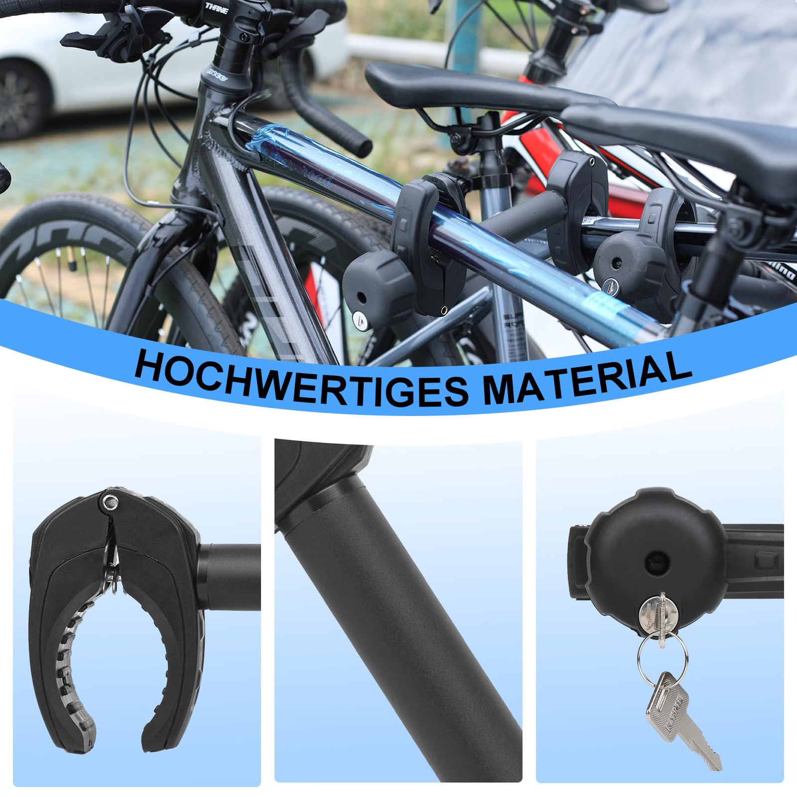 Rahmenhalter 3 Pack, Fahrradhalterung Bike Holder 3 Fahrradträger Fahrradhalter Befestigung Klemme Reisemobil Rad, abschließbar, für U-Bügelrohr, 25CM+32CM+45CM Länge