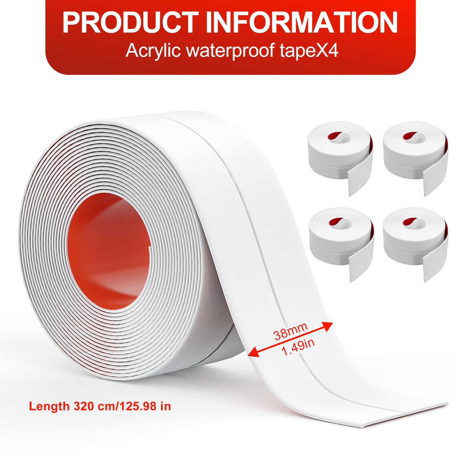 4 pcs Nastro Sigillante Impermeabile,20m x 3.8cm, Nastro Flex Roll, Autoadesivo Profili in PVC, Viene Fornito Con Un Set di Strumenti Adatti al Processo di Incollatura