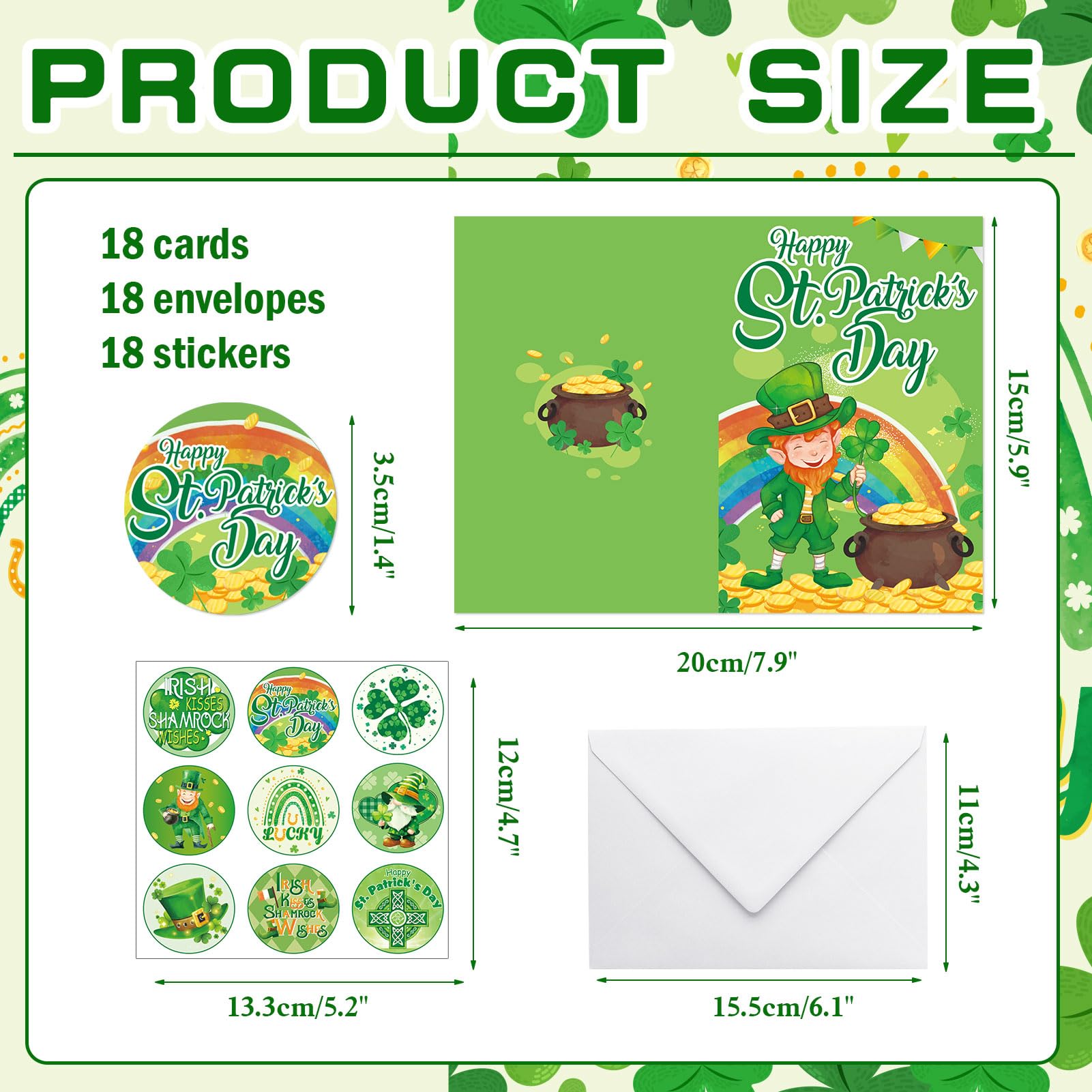 HOWAF 9 St Patricks Day Cards with Envelopes Stickers, Happy St.Patrick's Day Card - Image 2