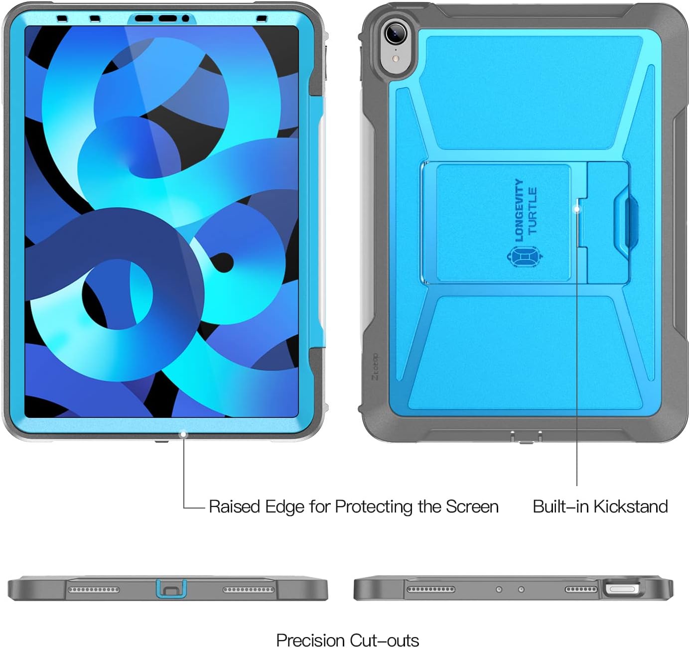 Ztotop Case for iPad Air 5th/4th Generation 10.9 Inch 2022/2020,iPad Pro 11" 2018 1st Gen,Built-in Screen Protector,Shockproof Cover with Pencil Holder + Kickstand for iPad Air 10.9 Inch Tablet,Blue