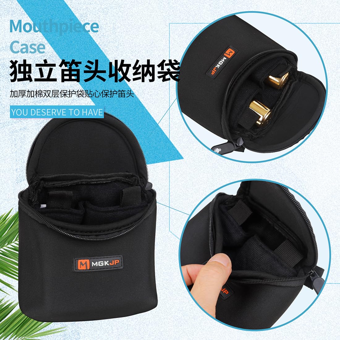 Lot de 2 sacs pour embouchure de saxophone en coton épais - Sac de rangement pour instrument à vent - Pochette pour embouchure de saxophone - Noir
