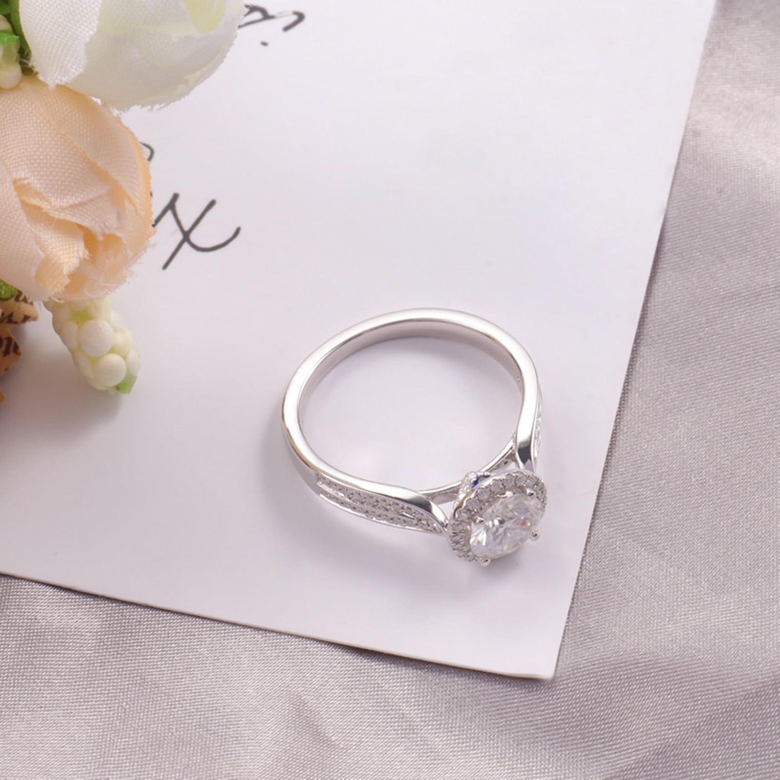 Anillo de mujer de oro blanco 375/585/750 de oro auténtico, anillos de compromiso, anillos de boda grabados con Moissanite 2ct D Color VVS1 anillo Halo Gold 9K/14K/18K para mujeres