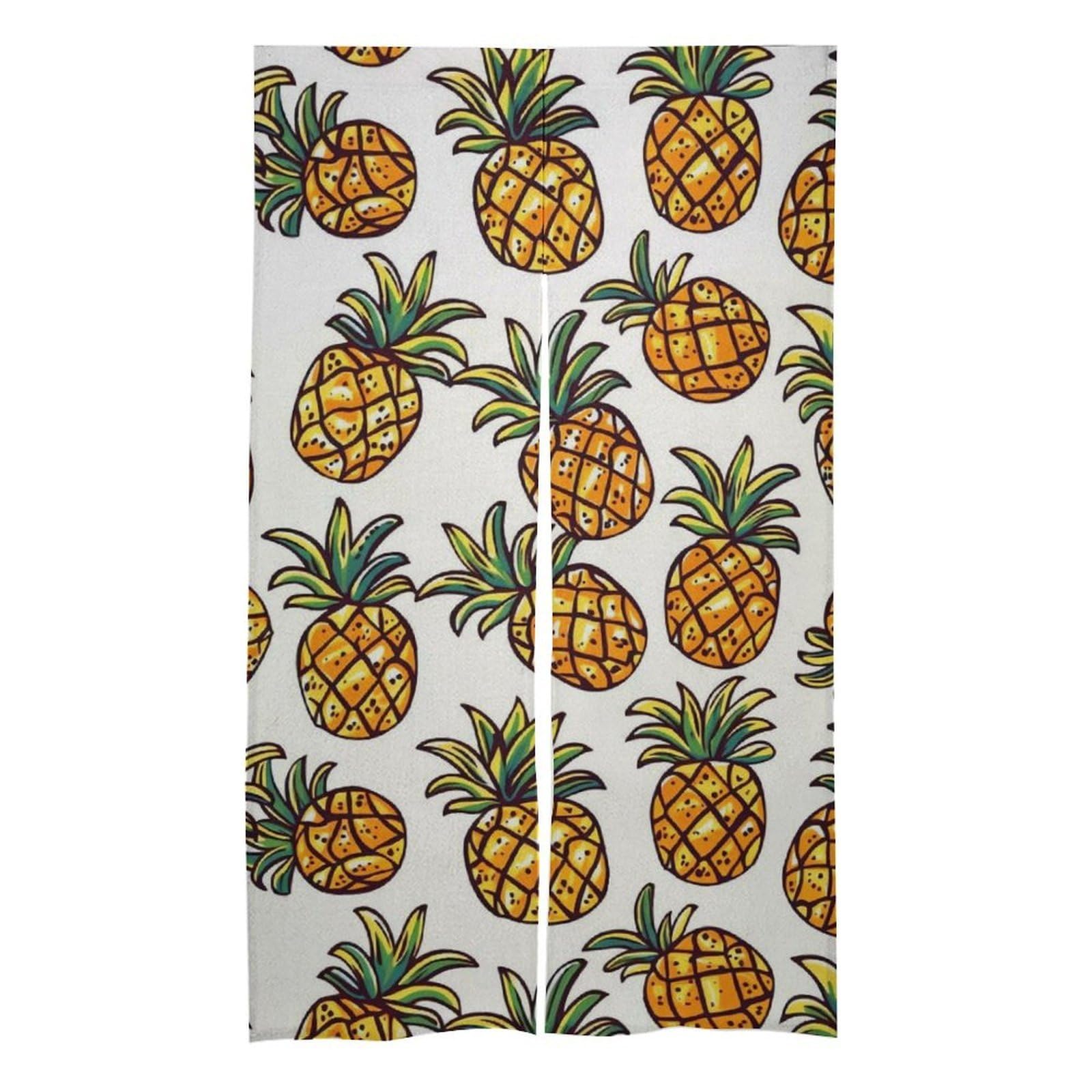 Cartoon Pineapple Abstract Ananas Noren Doorway Split Shower Curtain Long Type Window Treatment for Privacy Partition Divider