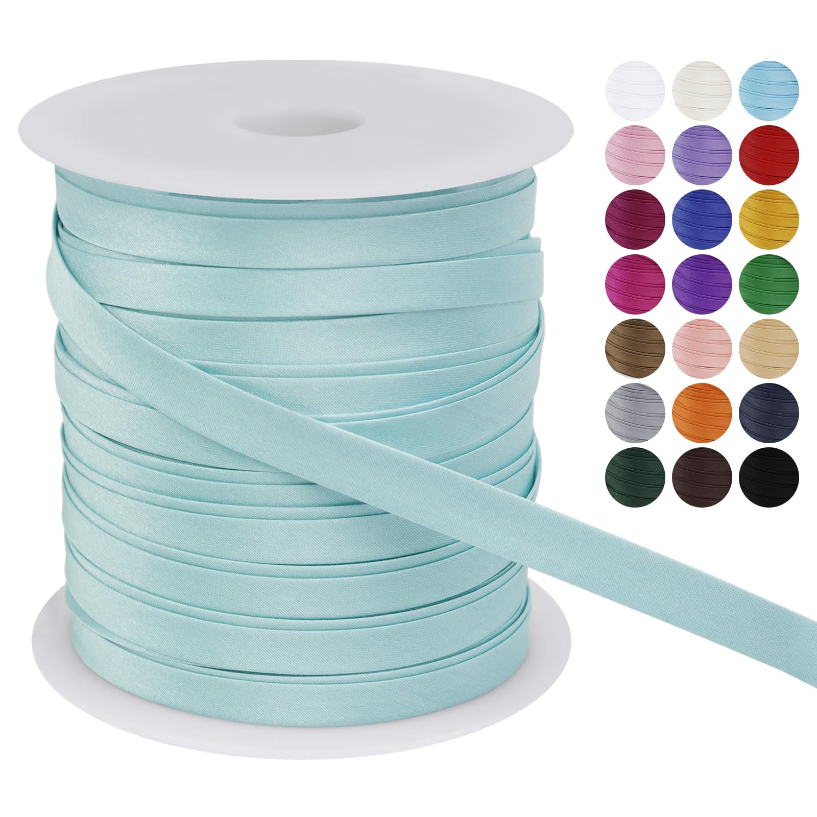 LEREATI Satin Bias Binding Tape for Sewing 2/5 Inch x 50m Sewing Bias Tape Double Fold, Upholstery Webbing Tape for Sewing, Bunting, Seaming, Quilting, Hemming (Aqua Blue)